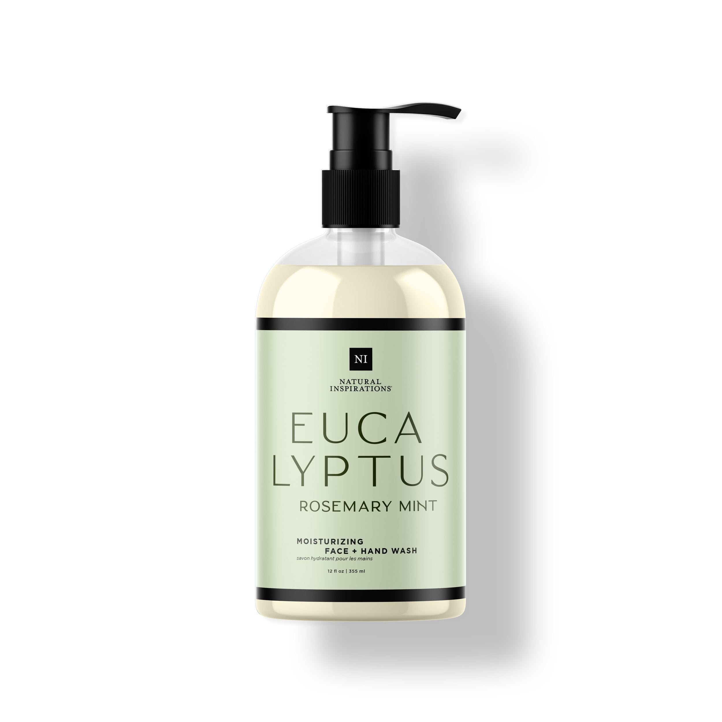 Natural Inspirations Eucalyptus Rosemary Mint Hand and Face wash bottle on a white background.
