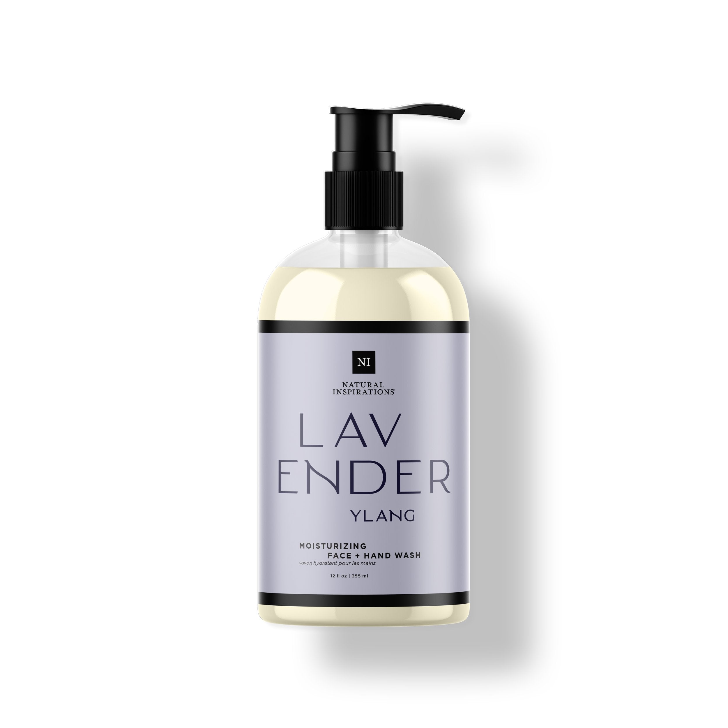 Natural Inspirations Lavender Ylang Hand and Face wash bottle on a white background.