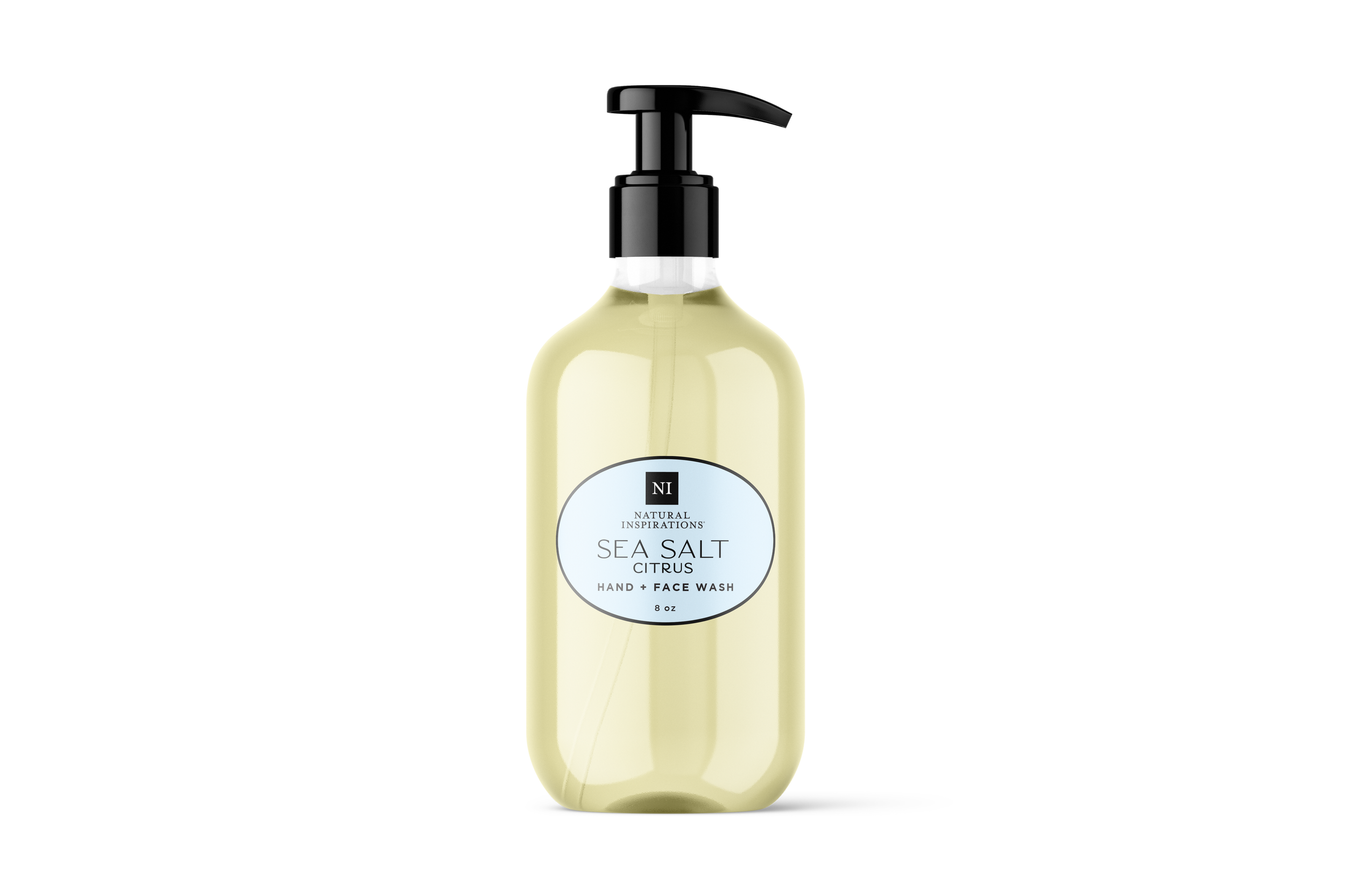 Natural Inspirations Sea Salt Citrus Glass Hand and Face Wash bottle on a white background.