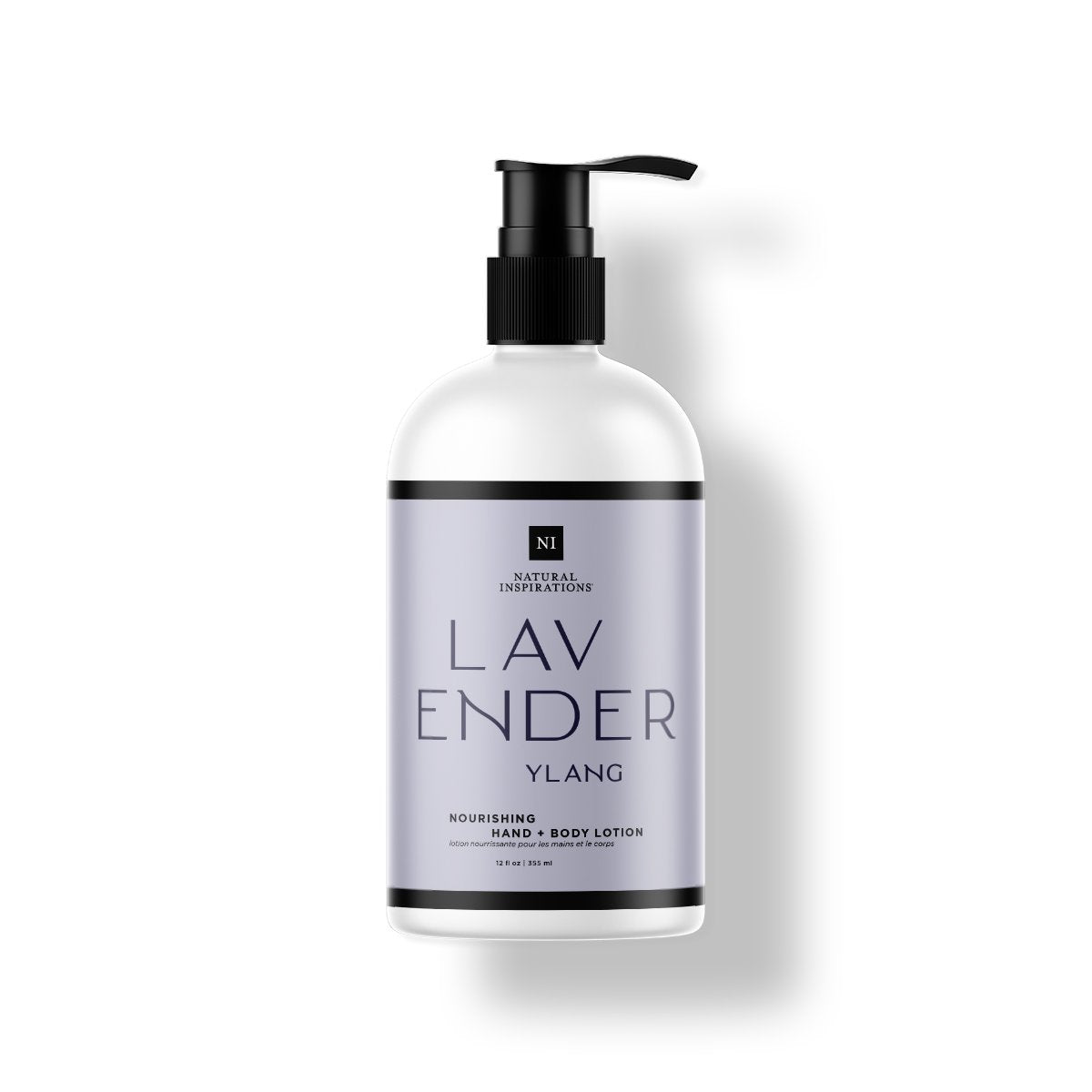 Natural Inspirations Lavender Ylang Hand and Body Lotion bottle on a white background.