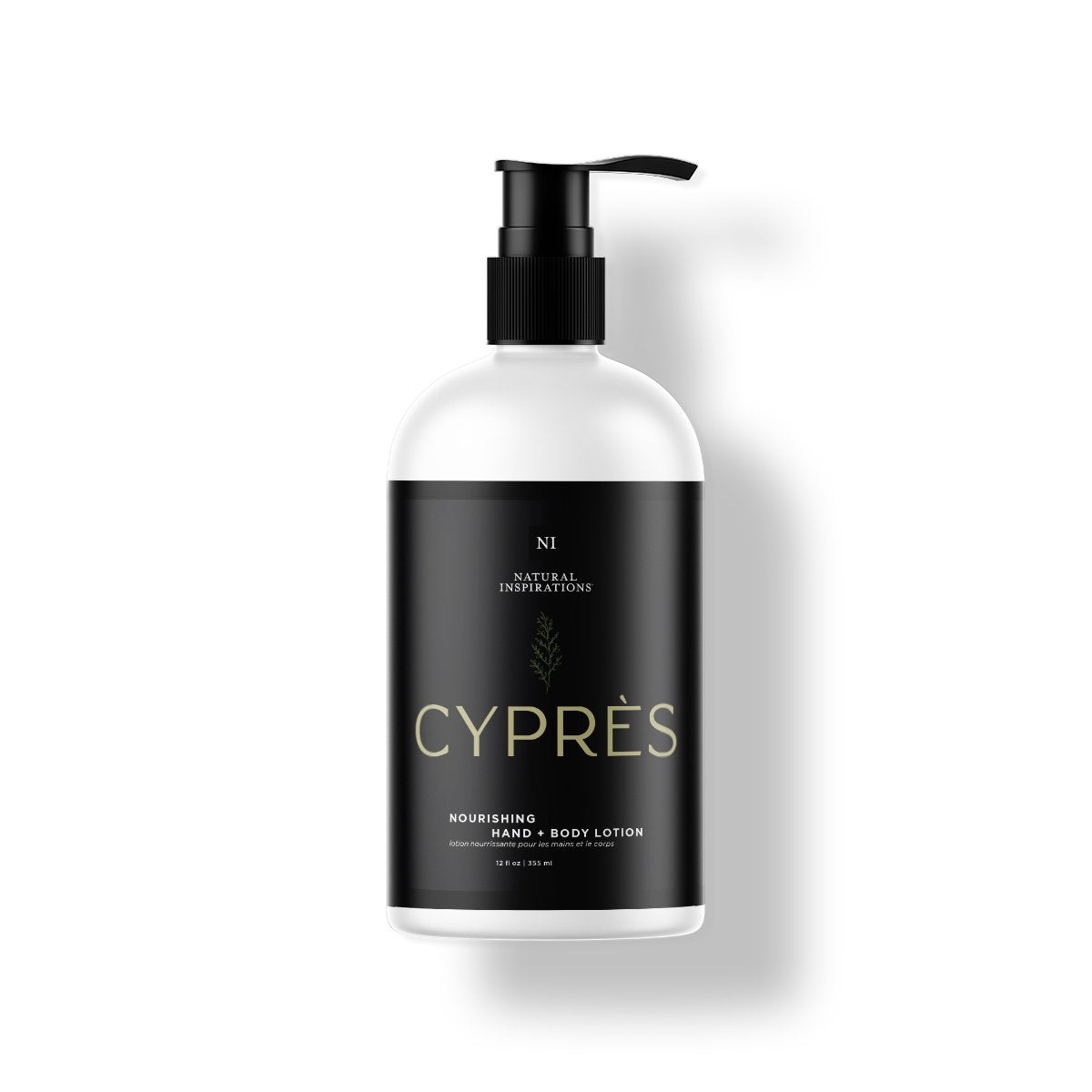 Natural Inspirations Cypres Moisturizing Hand and Body Lotion bottle on a white background.