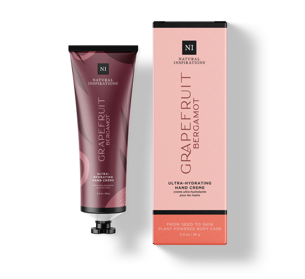 Natural Inspirations Grapefruit Bergamot 3.4 oz boxed Hand Cream on a white background.