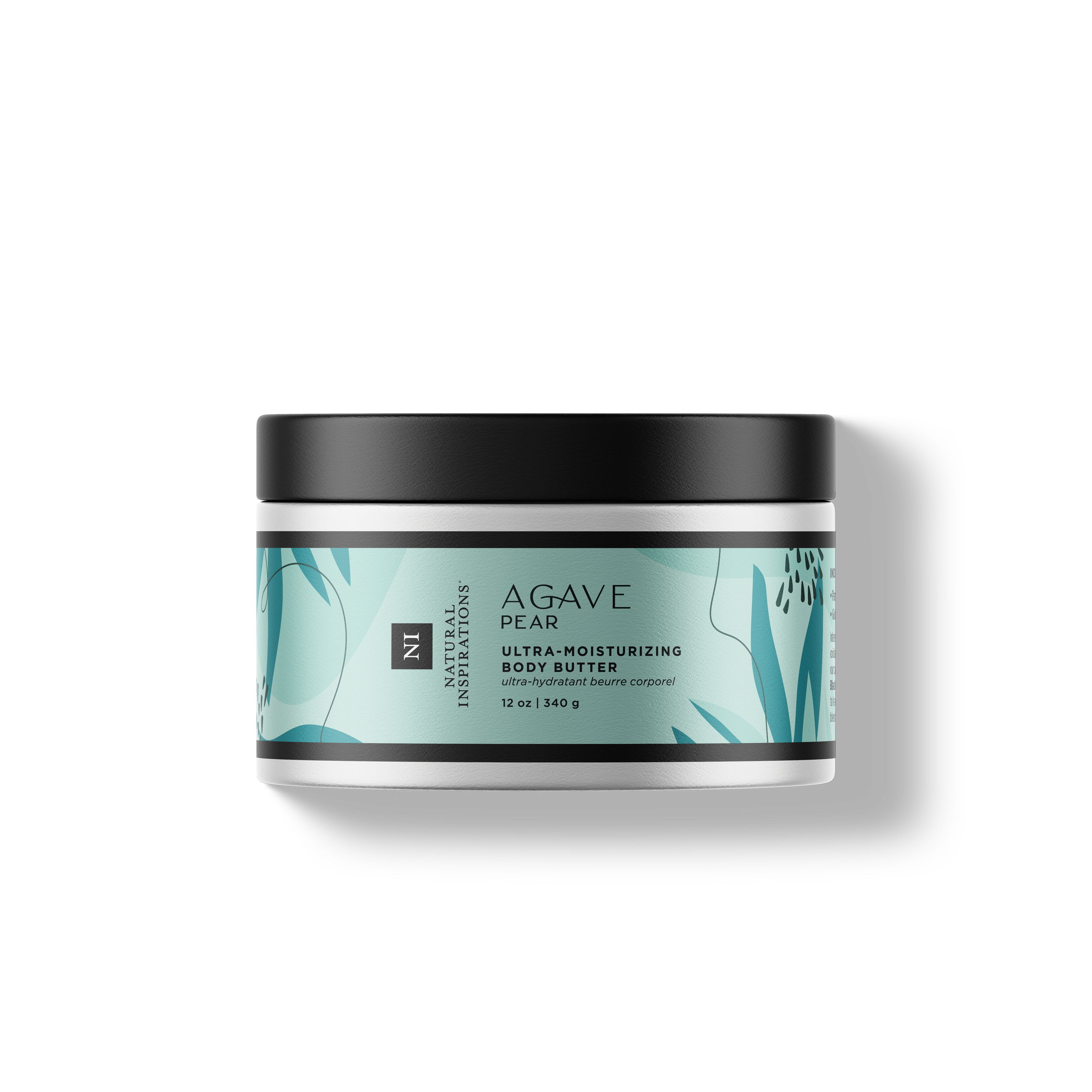 Natural Inspirations Agave Pear Ultra-Moisturizing Body Butter tub on a white background.
