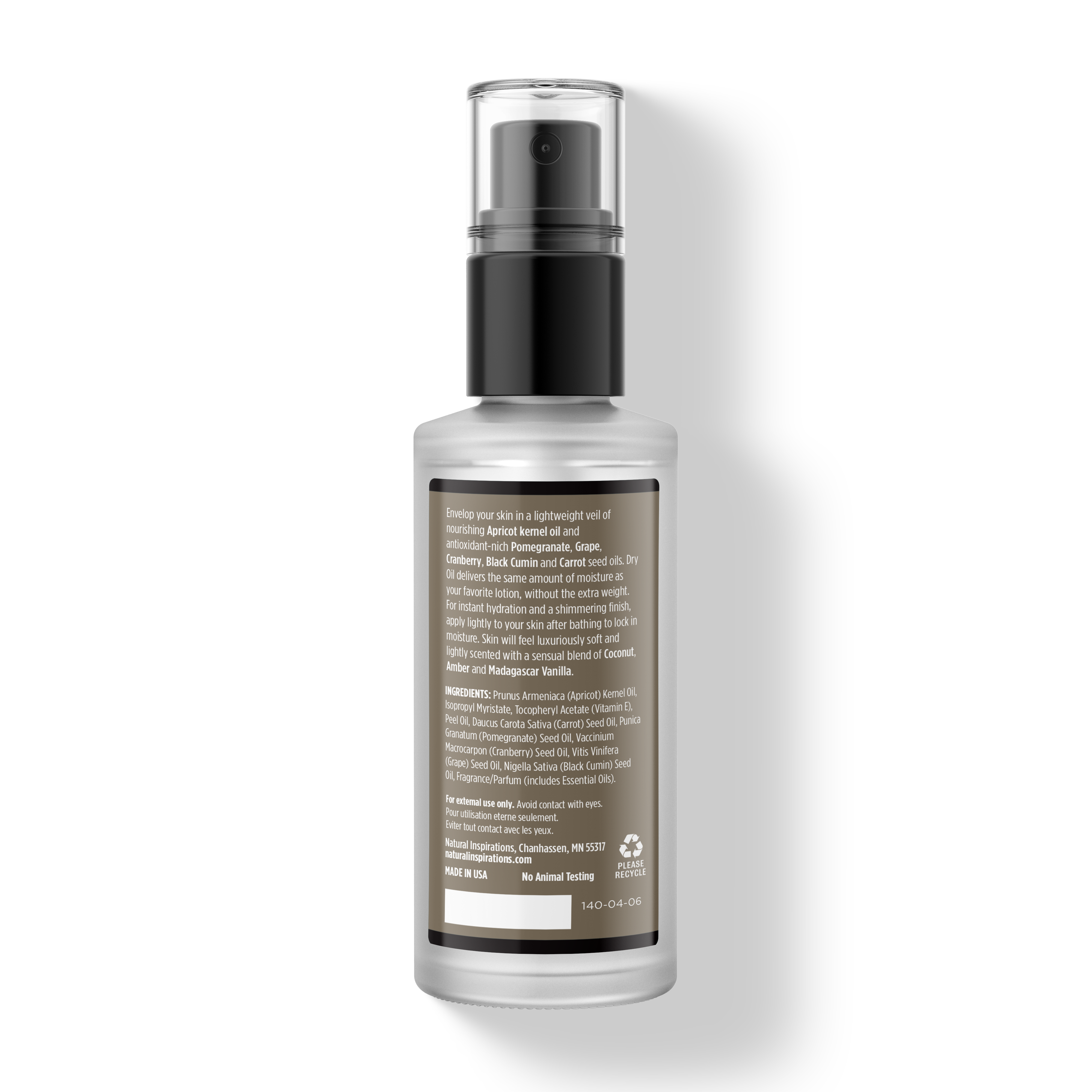 back of coconut ambre vanille dry oil