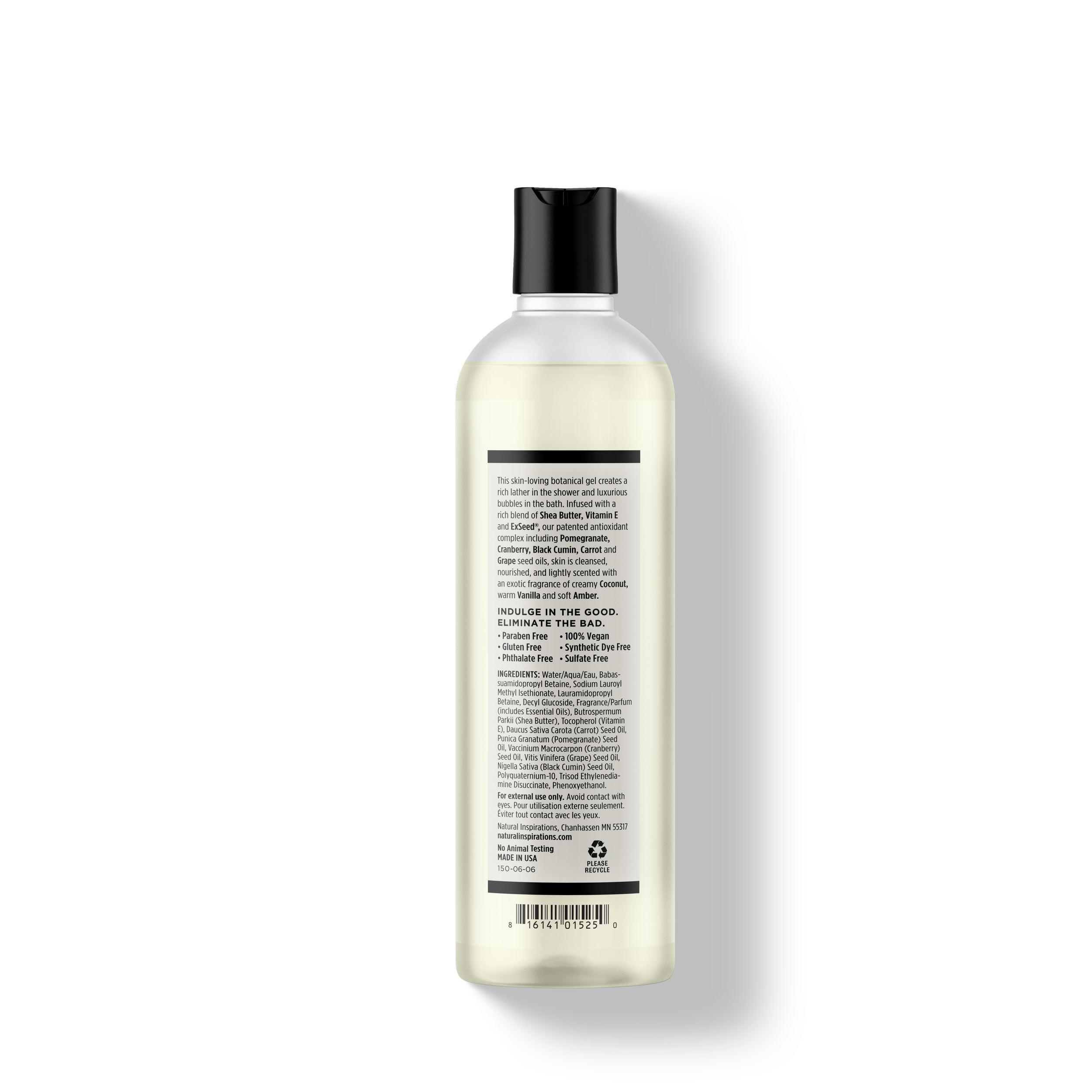 back of coconut ambre vanille bath and shower gel