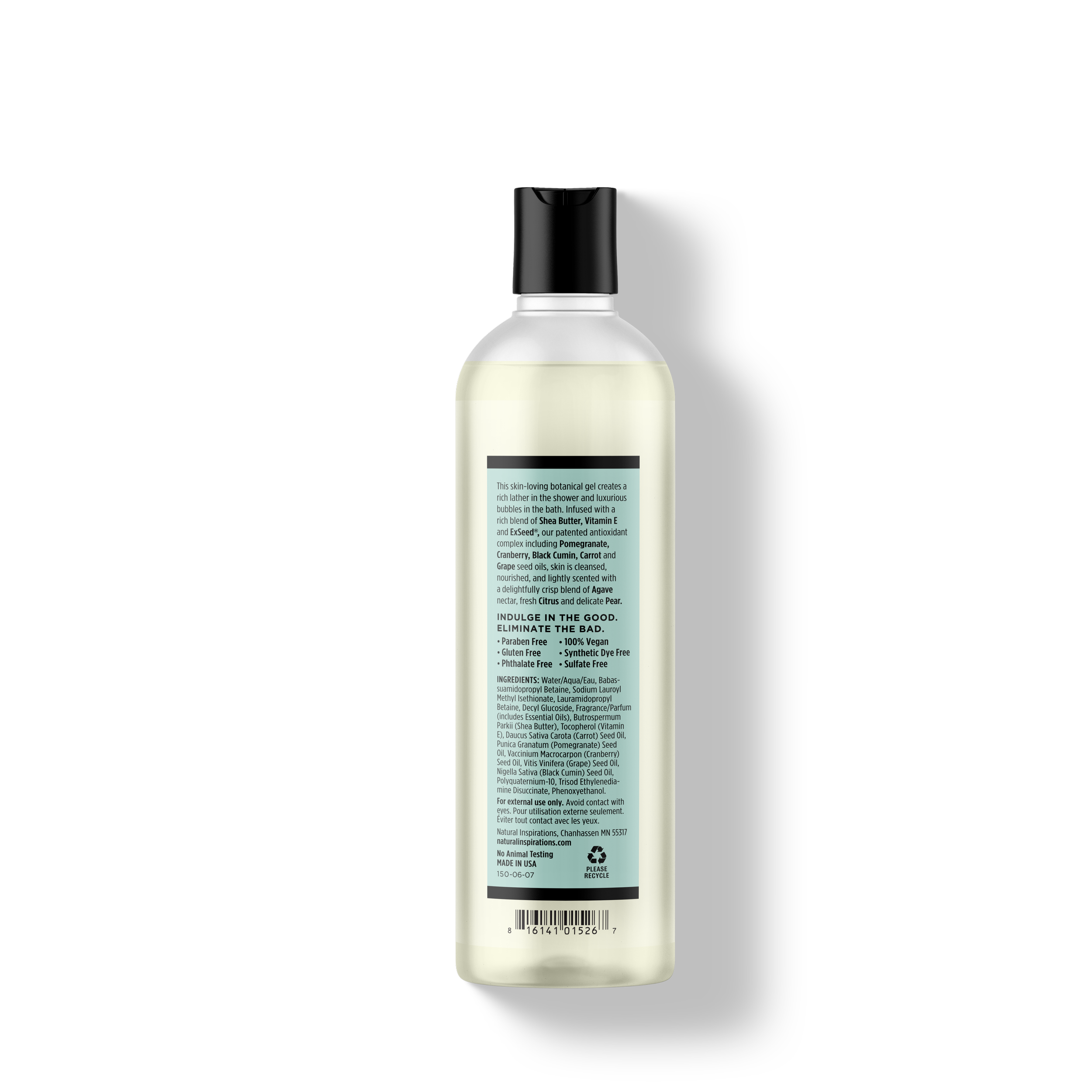 back of agave pear bath and shower gel