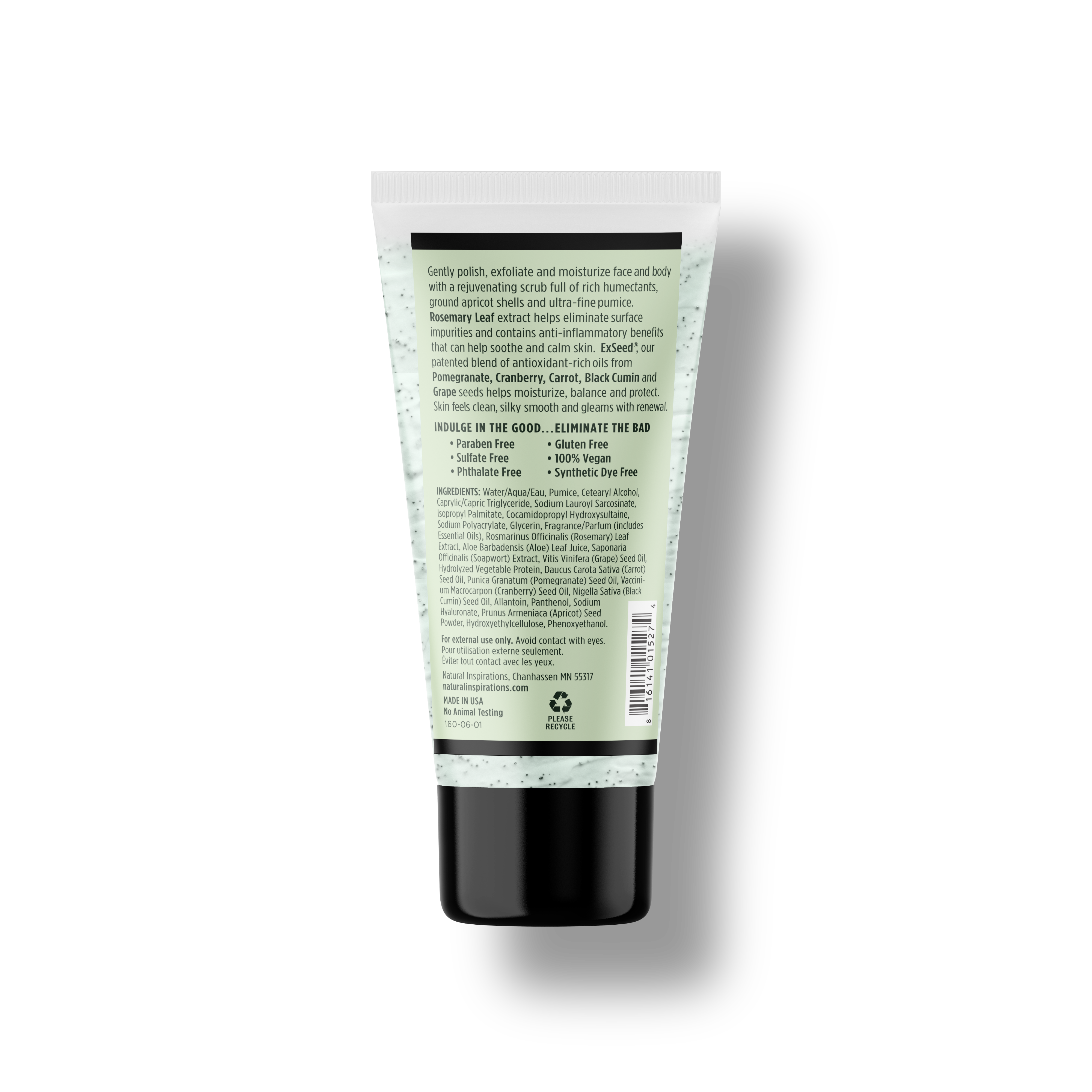 back of eucalyptus rosemary mint body and face scrub