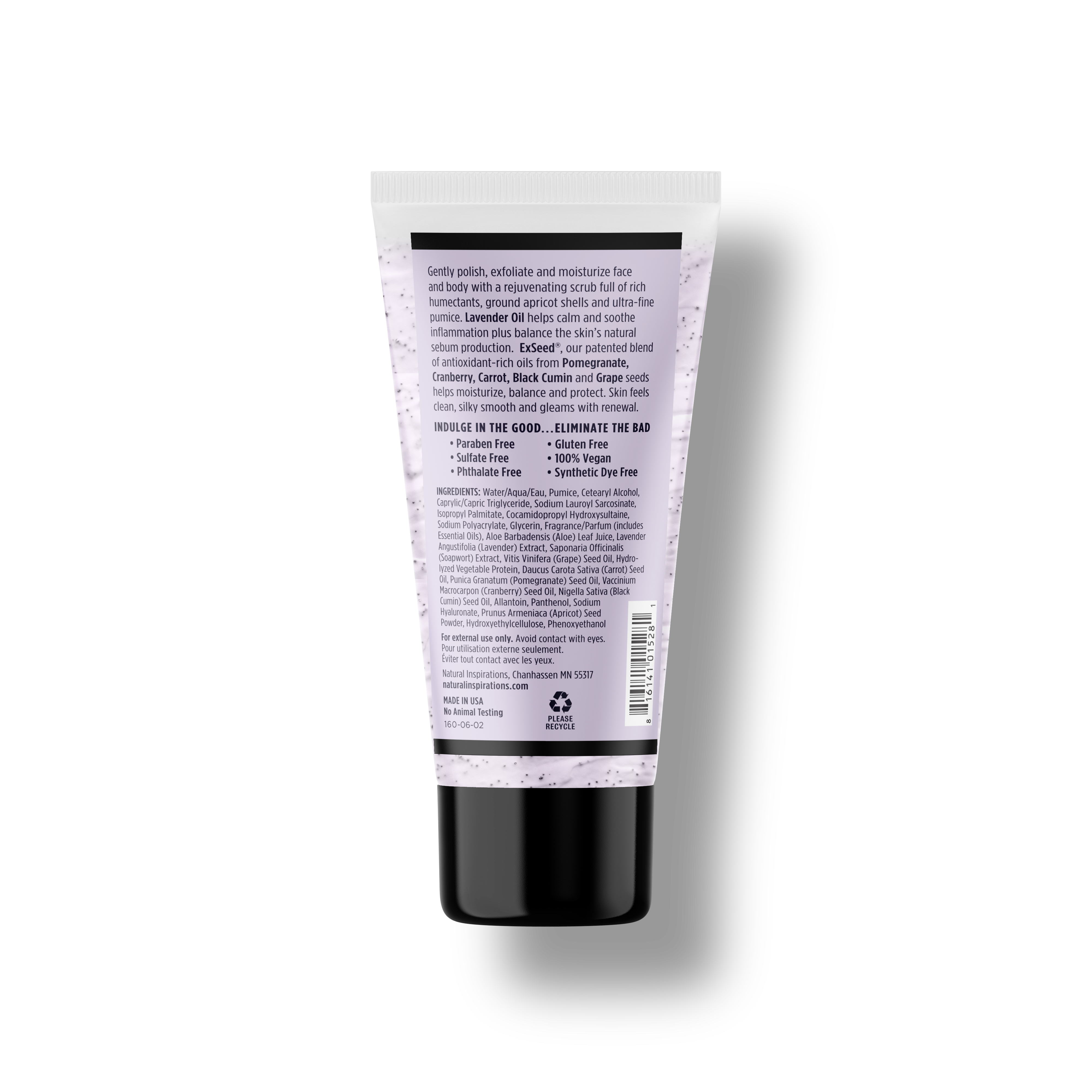 back of lavender ylang body and face scrub