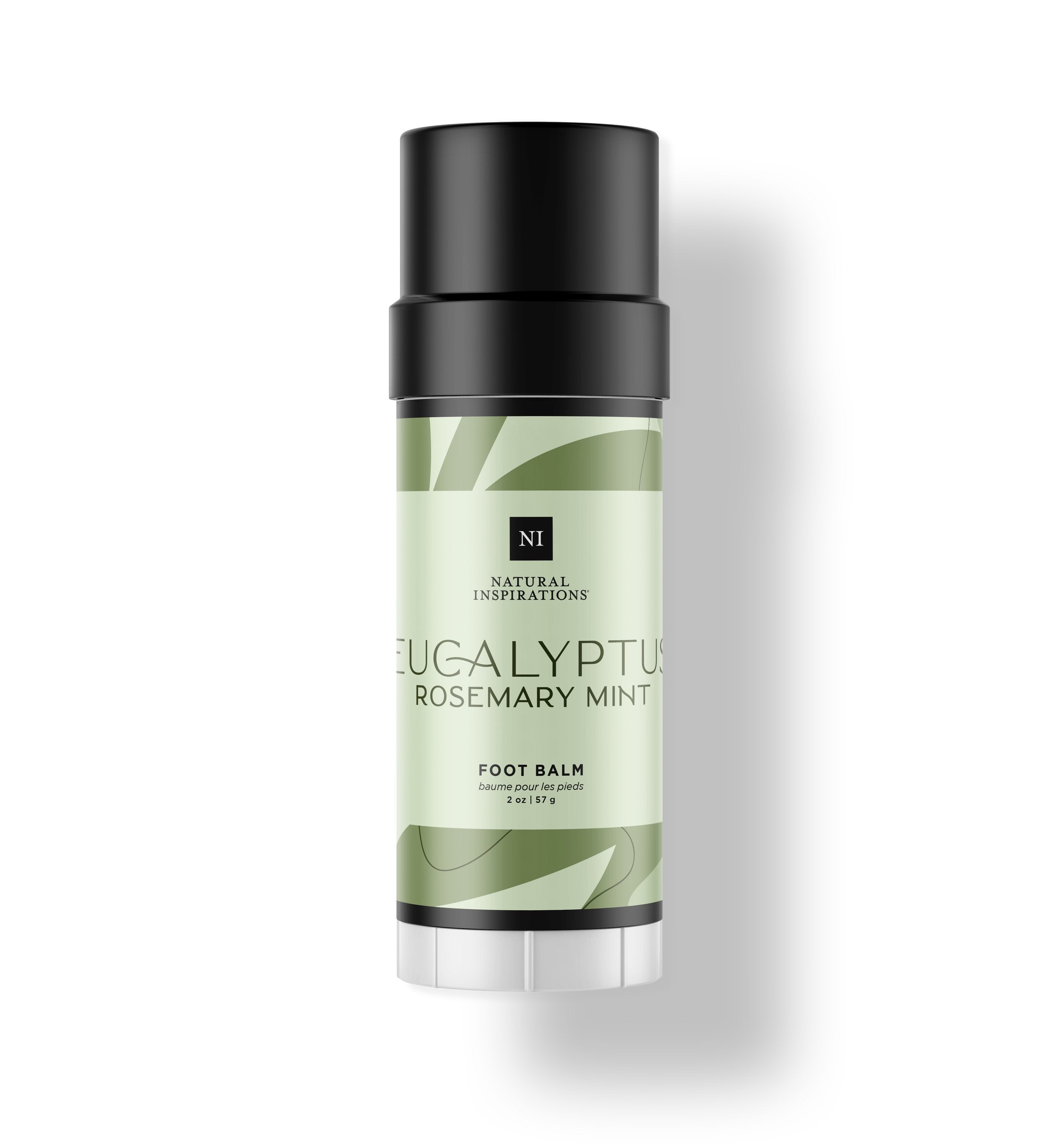 Natural Inspirations Eucalyptus Rosemary Mint Foot Balm tube on a white background.