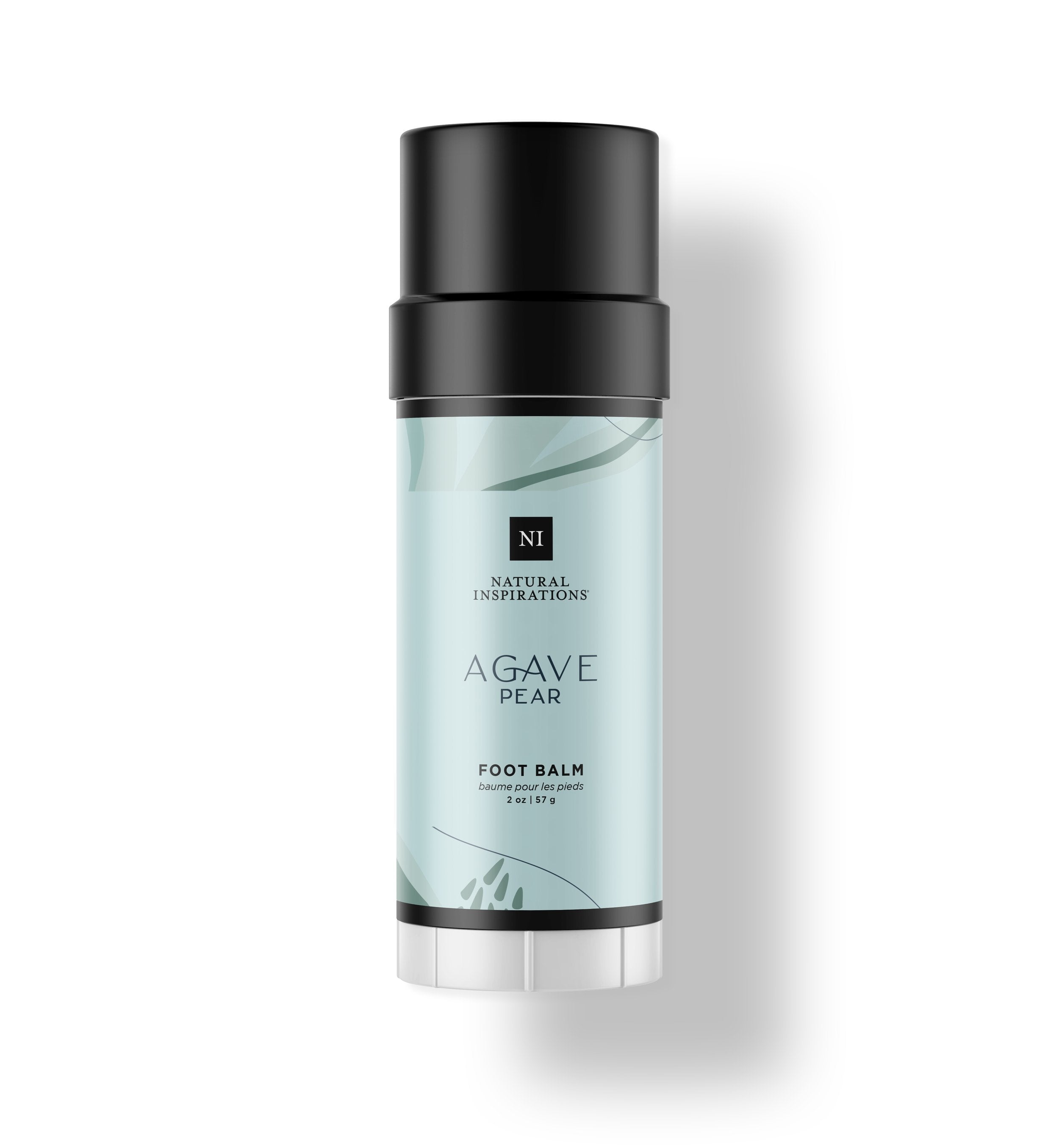 Natural Inspirations Agave Pear Foot Balm tube on a white background.