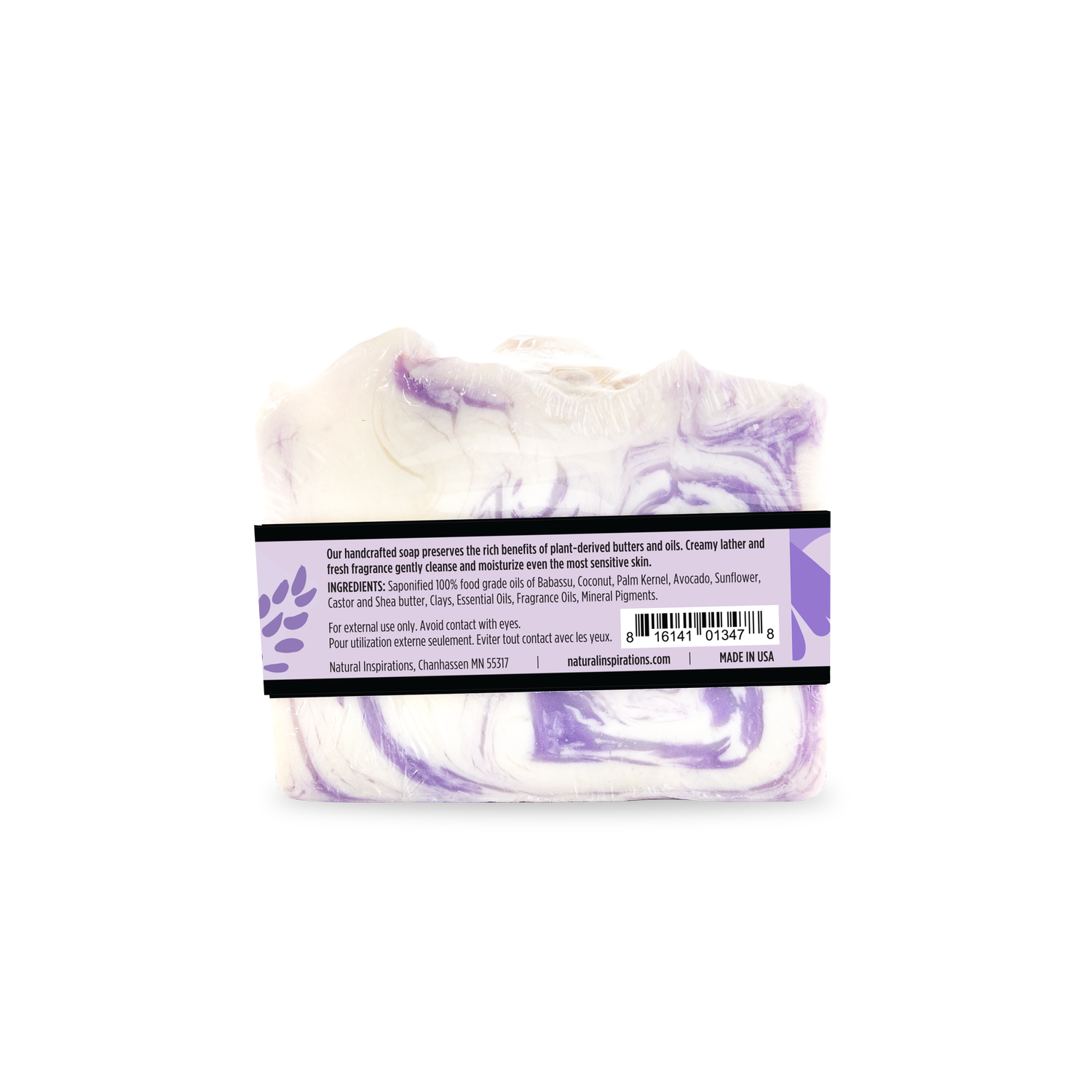 back of lavender ylang handcrafted bar soap
