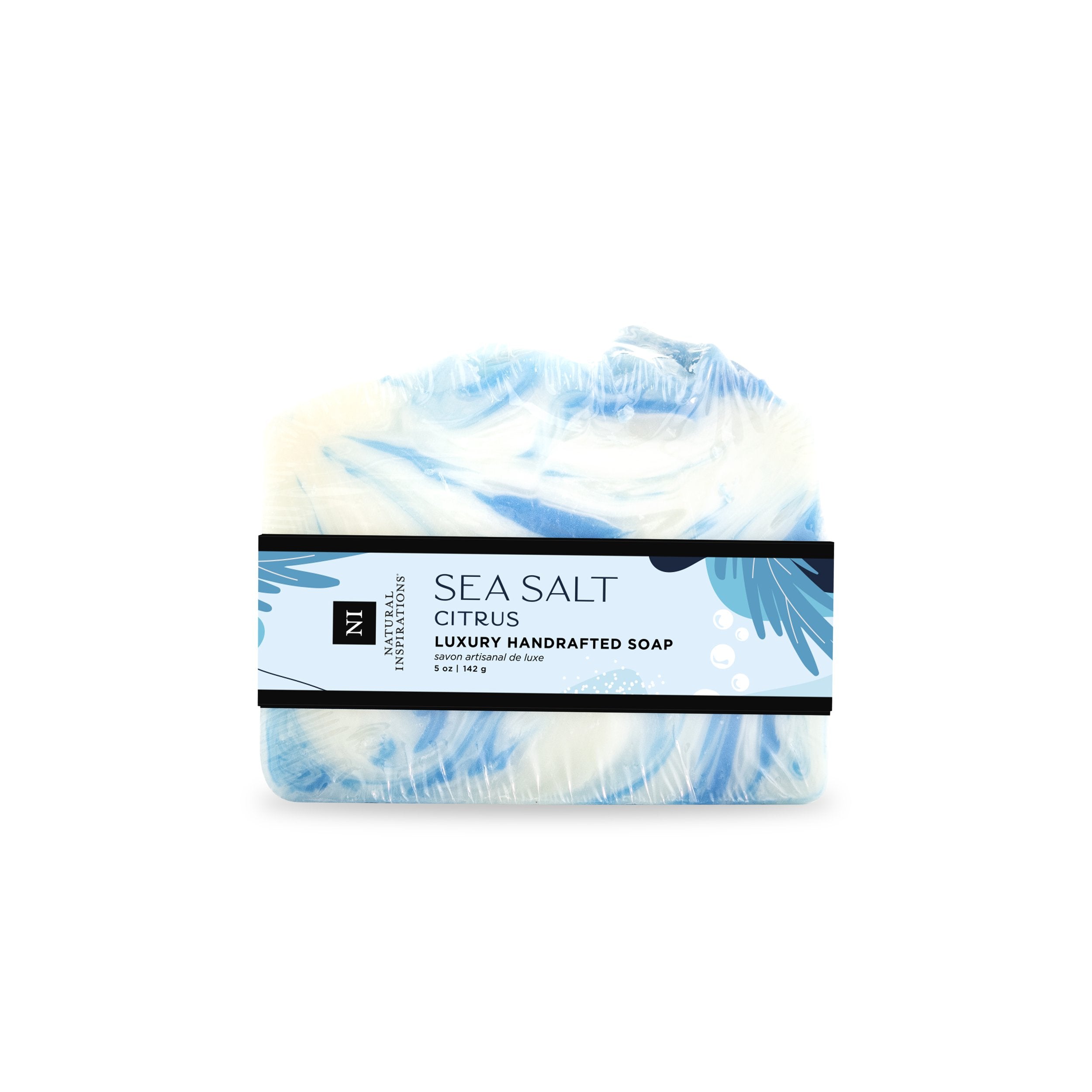 Natural Inspirations Sea Salt Citrus Handcrafted Soap bar on a white background.
