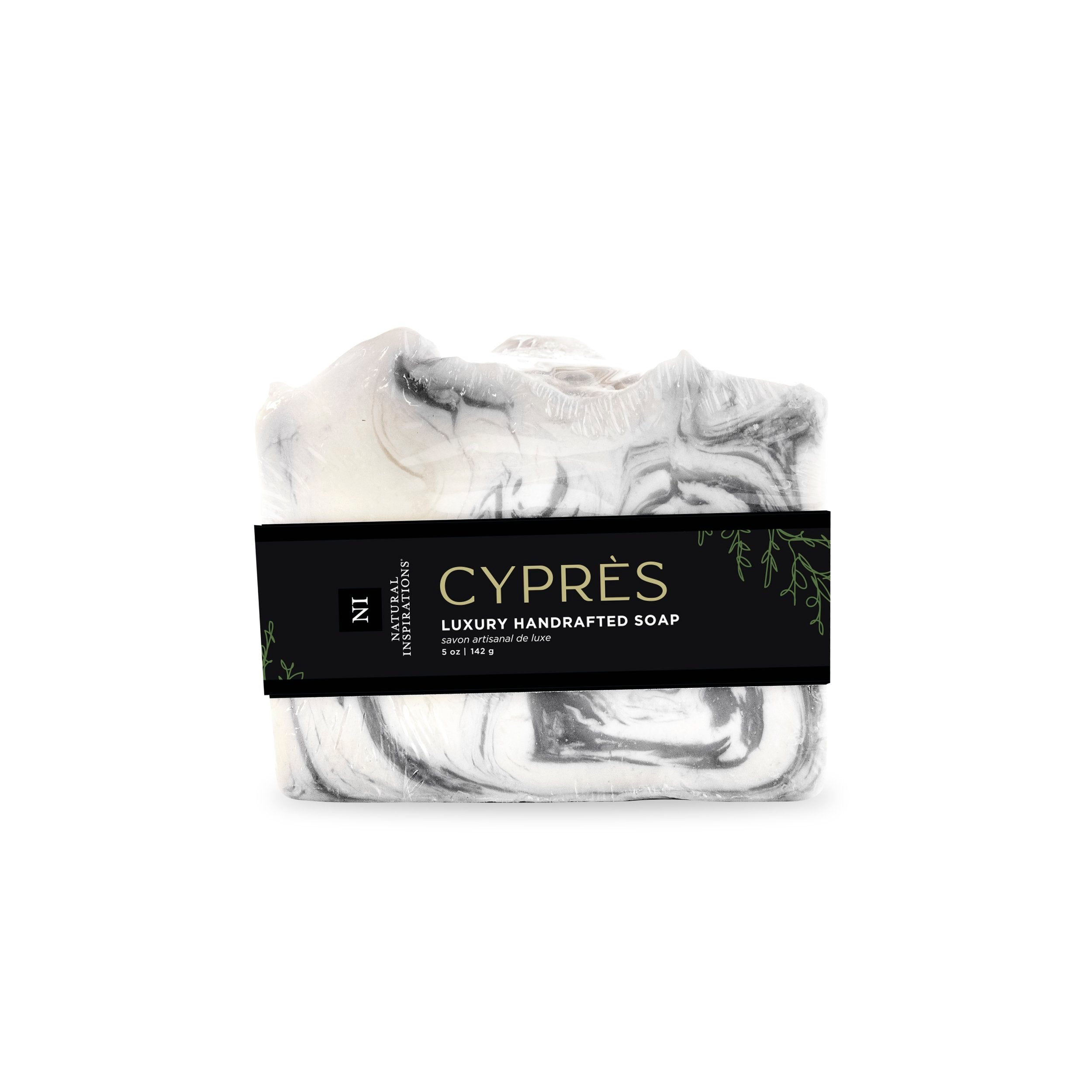 Natural Inspirations Cypres Handcrafted Soap bar on a white background.