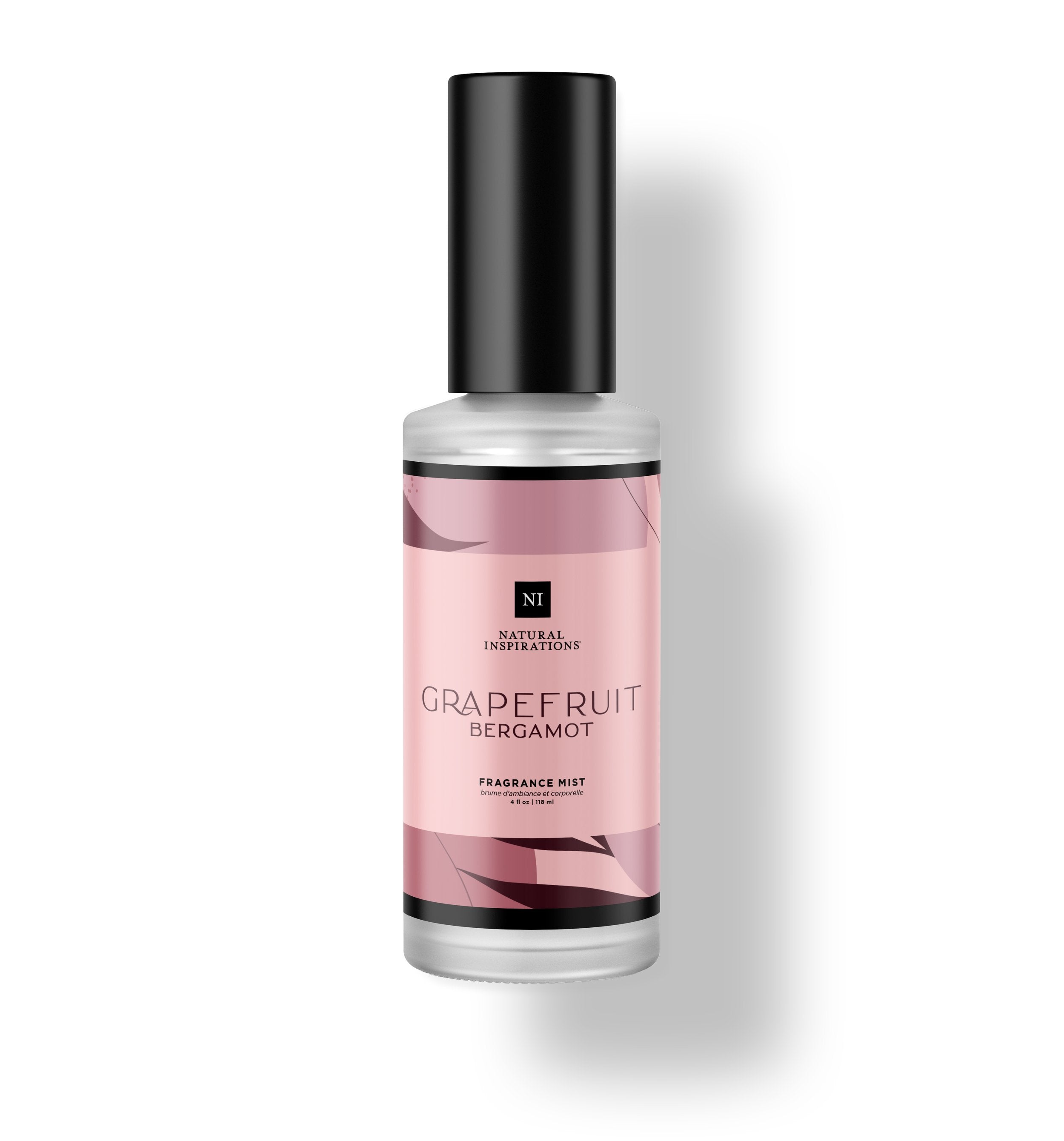 Natural Inspirations Grapefruit Bergamot Fragrance Mist frosted glass bottle on a white background.
