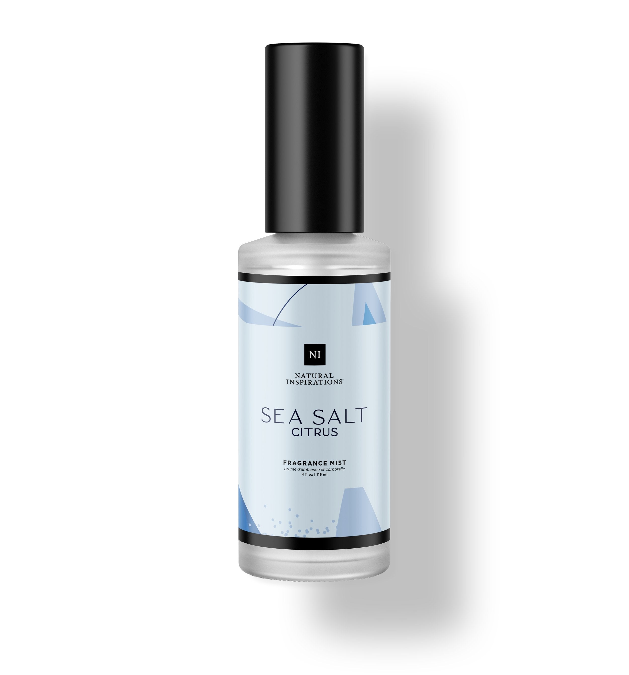 Natural Inspirations Sea Salt Citrus Fragrance Mist frosted glass bottle on a white background.