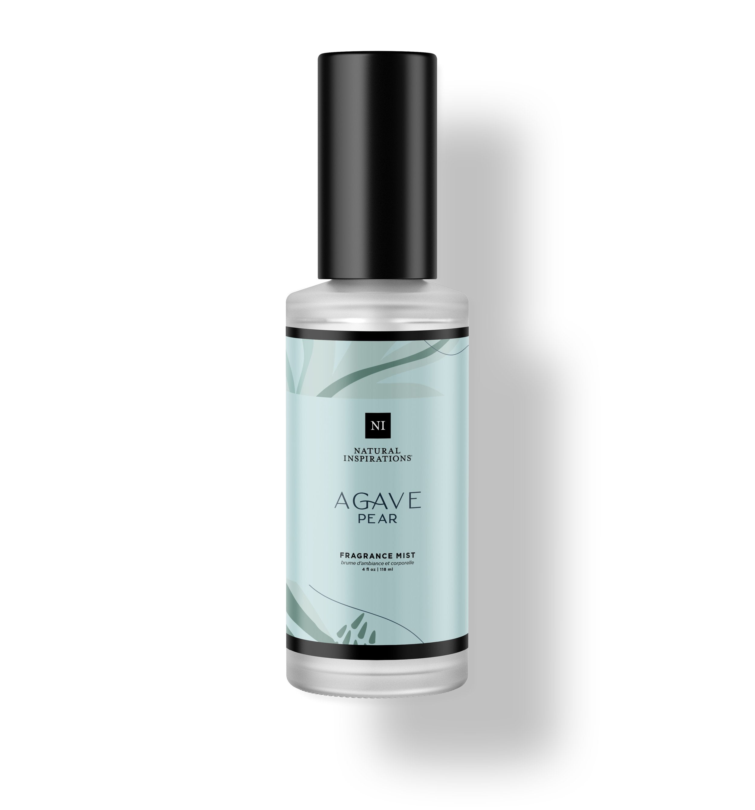 Natural Inspirations Agave Pear Fragrance Mist frosted glass bottle on a white background.