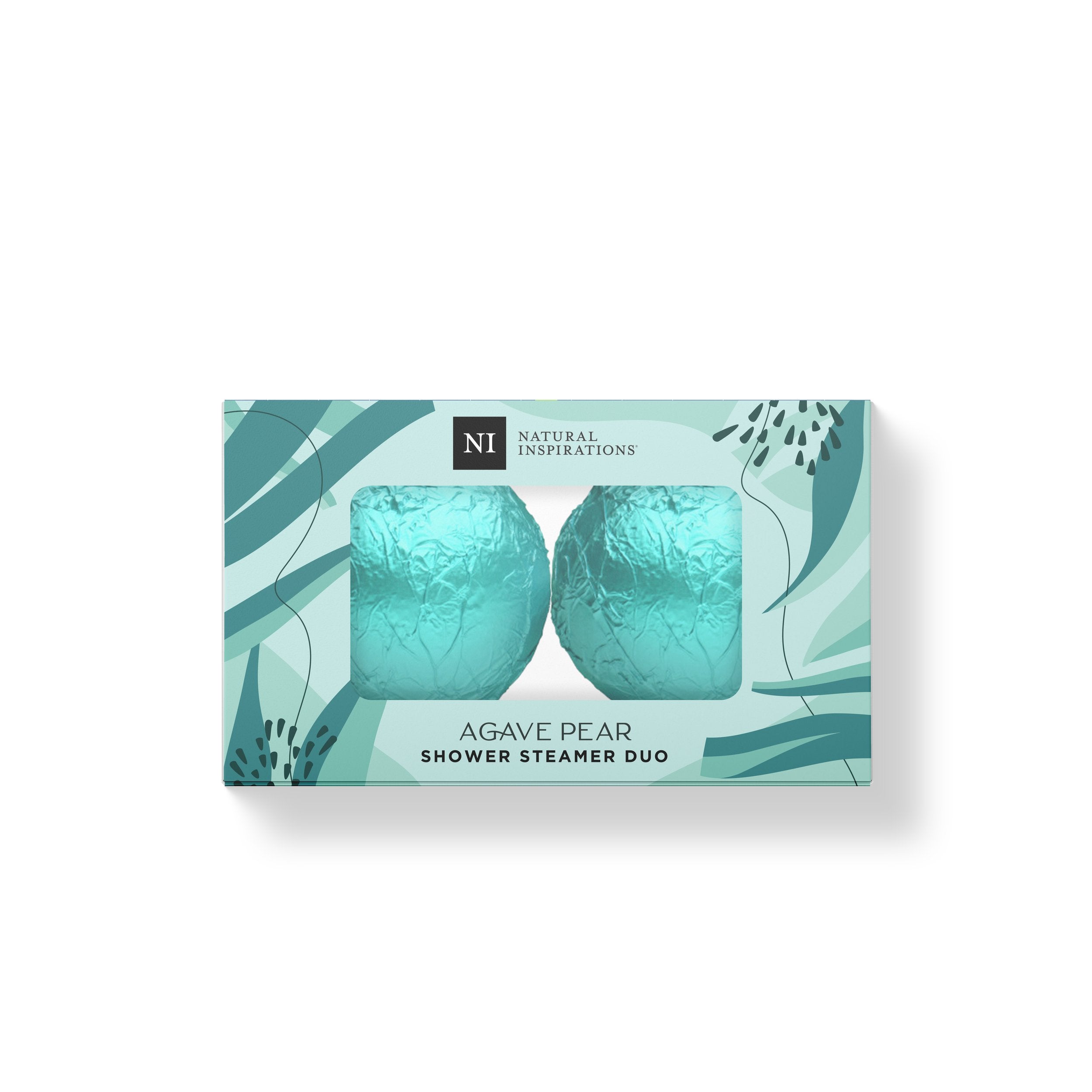 Natural Inspirations Agave Pear Shower Steamer Duo Gift Set box on a white background.