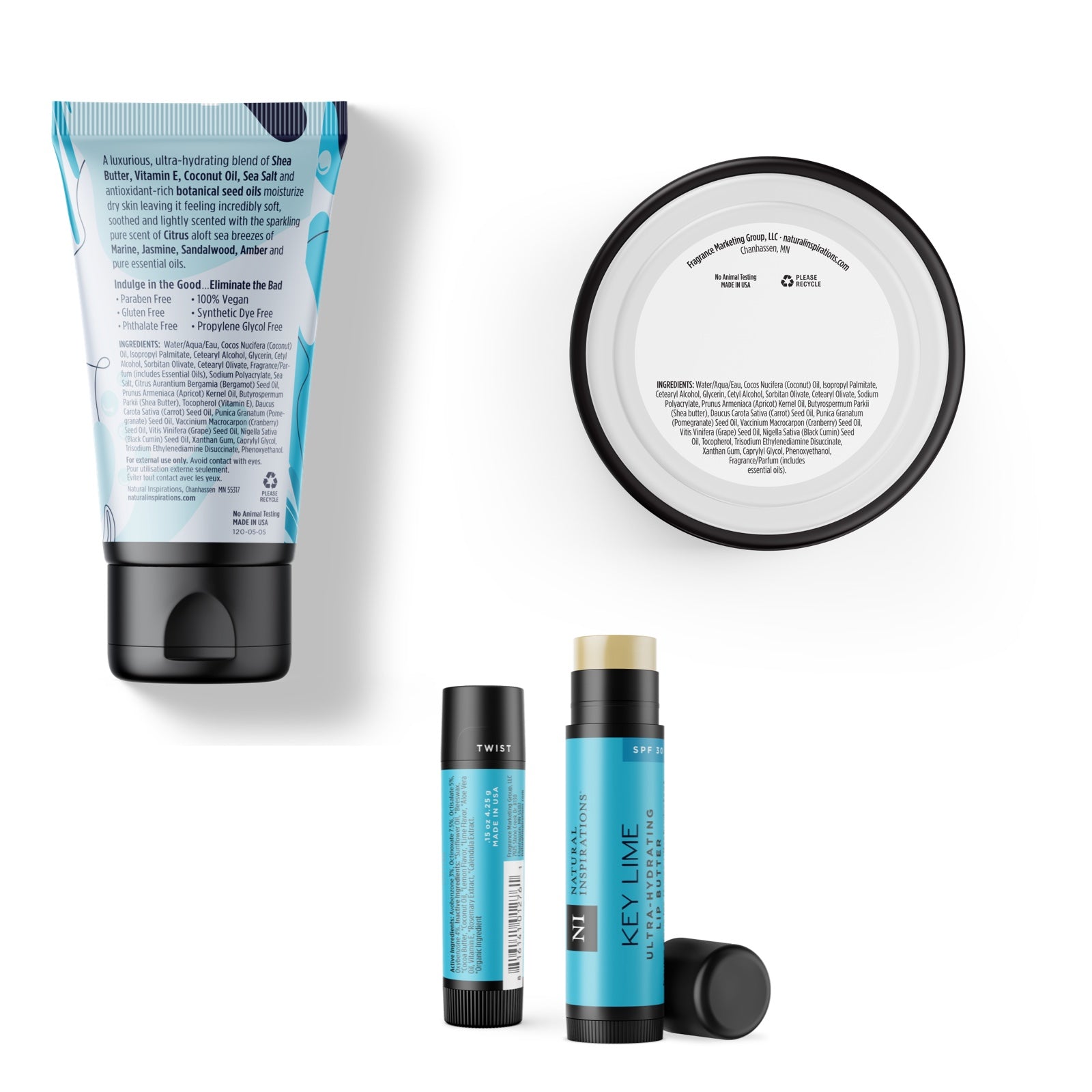 back of sea salt citrus body care trio products