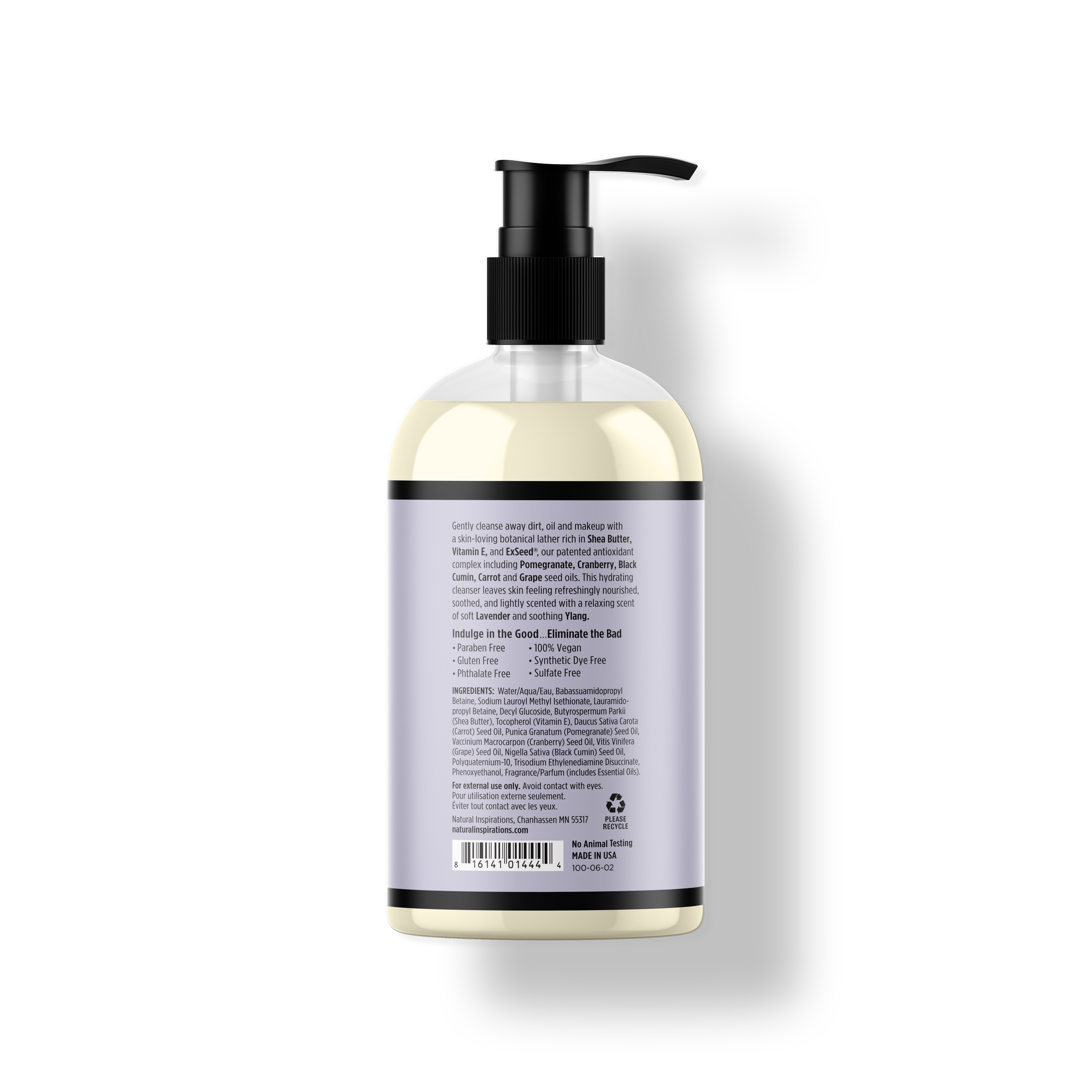 back of lavender ylang hand wash