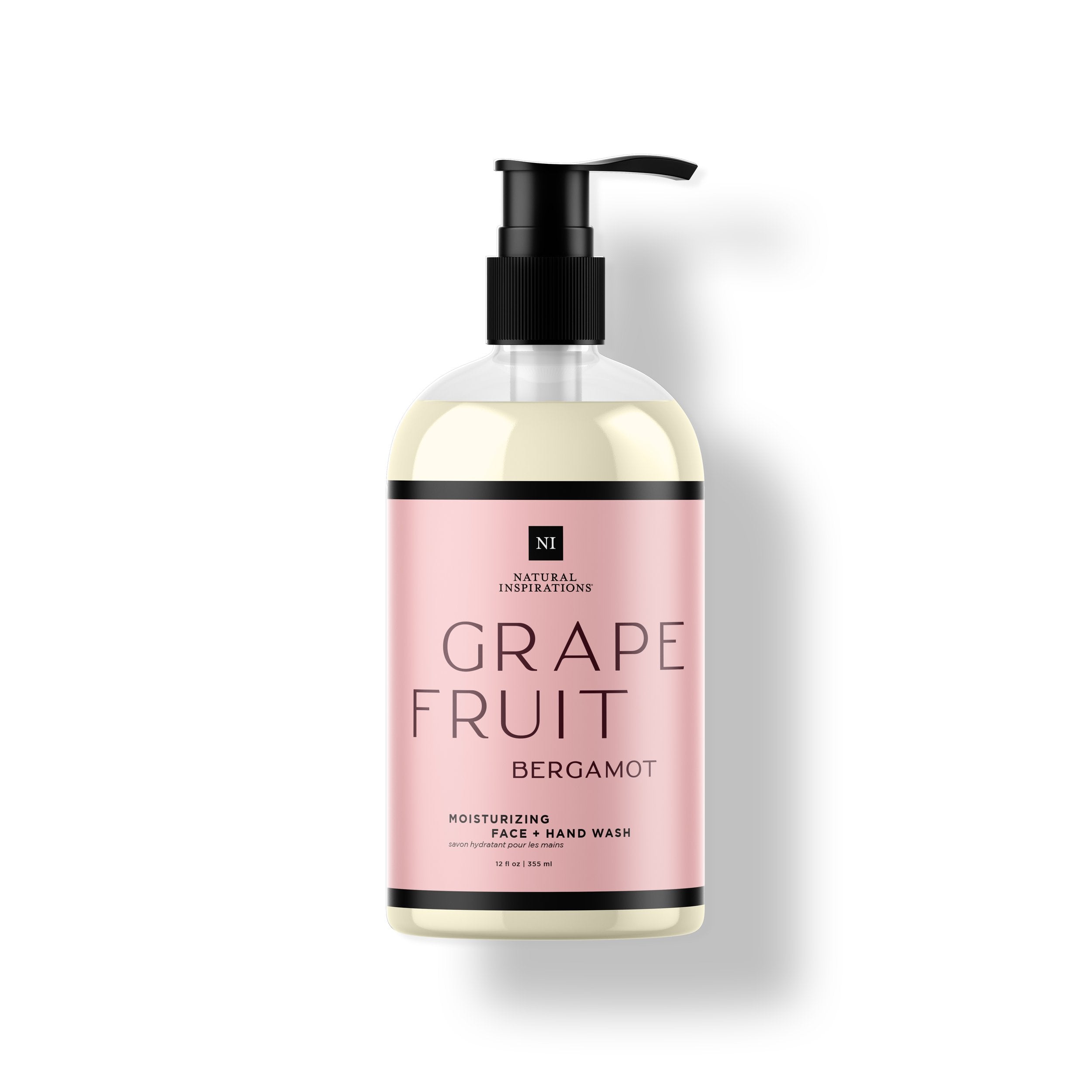 Natural Inspirations Grapefruit Bergamot Hand and Face wash bottle on a white background.