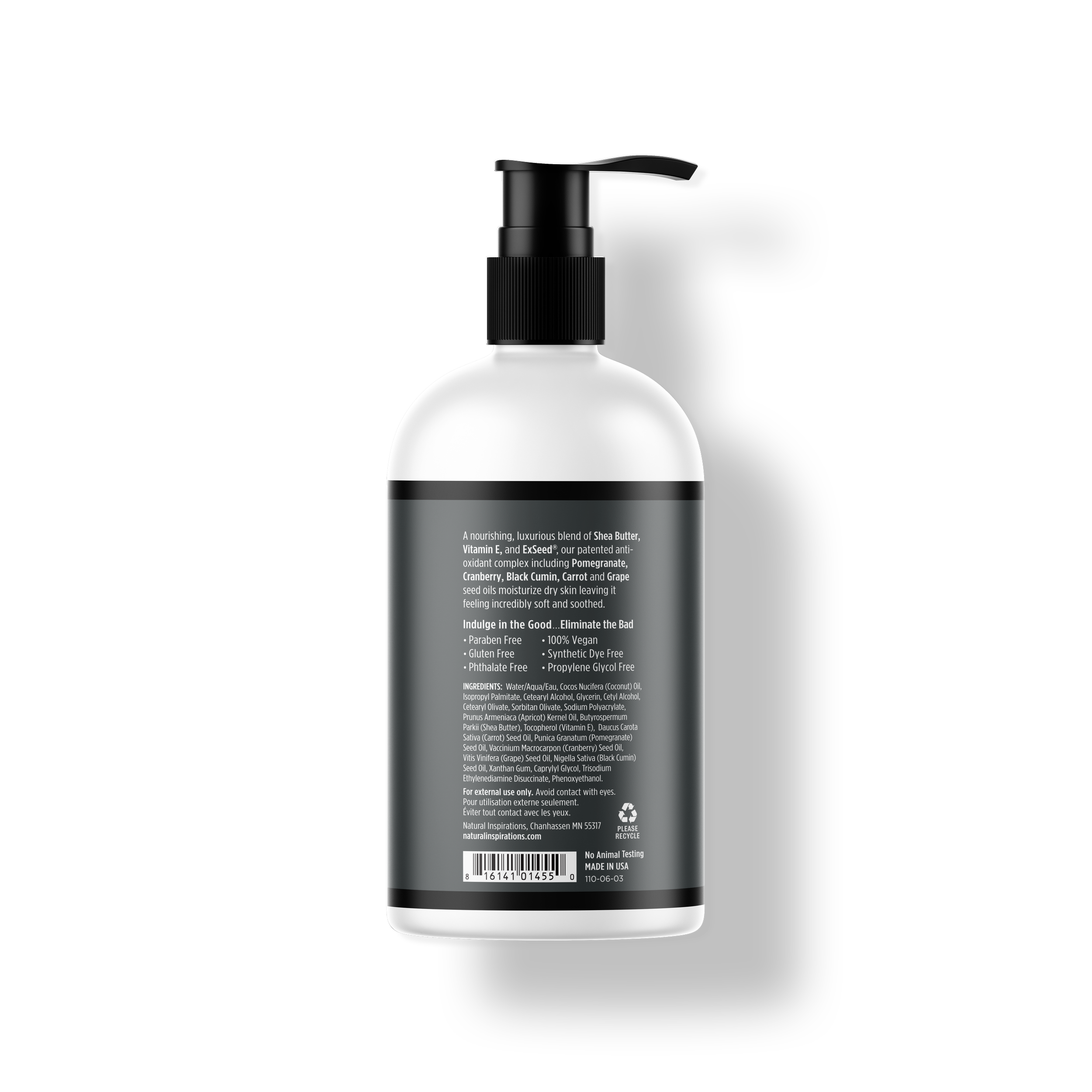 back of fragrance free hand lotion