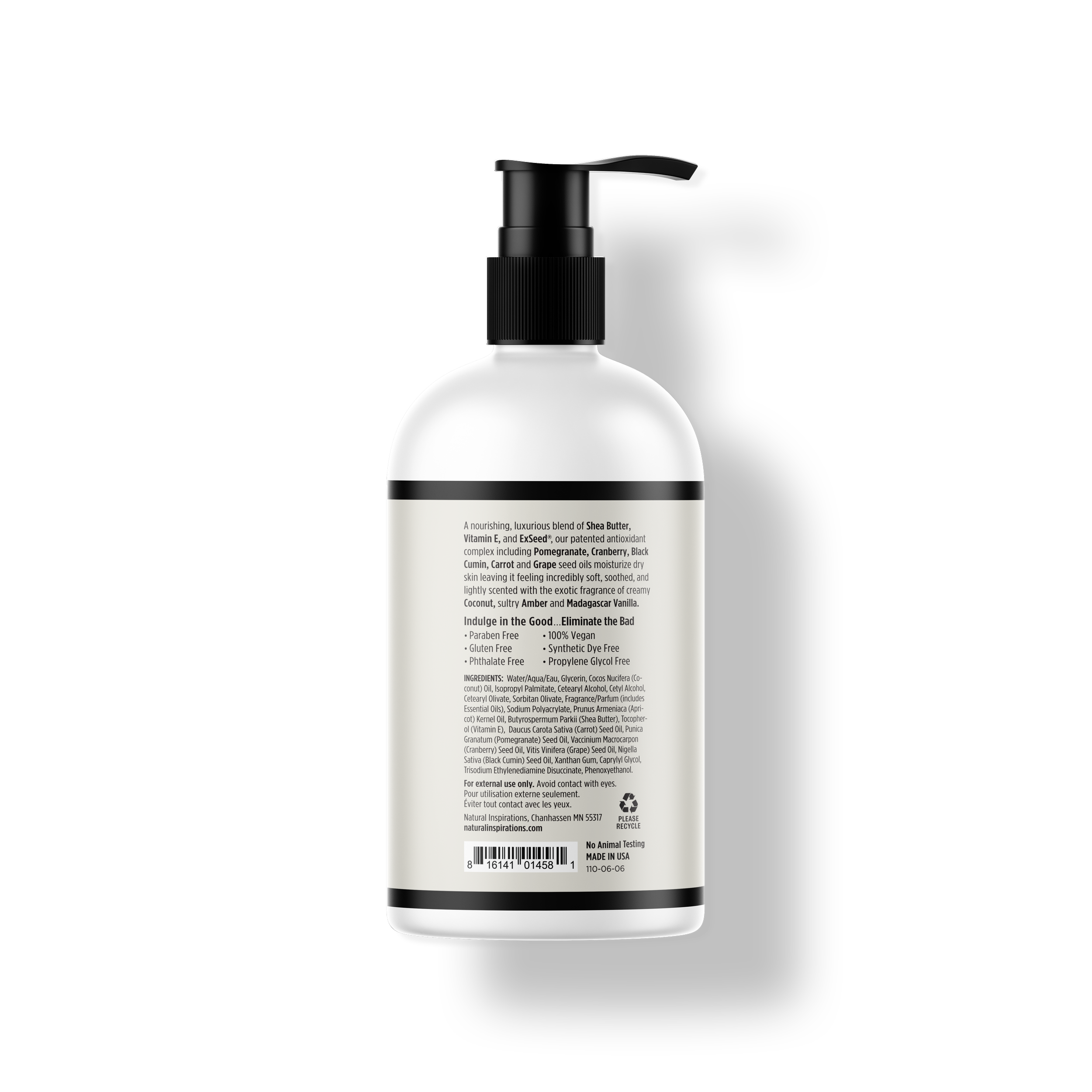 back of coconut ambre vanille hand and body lotion