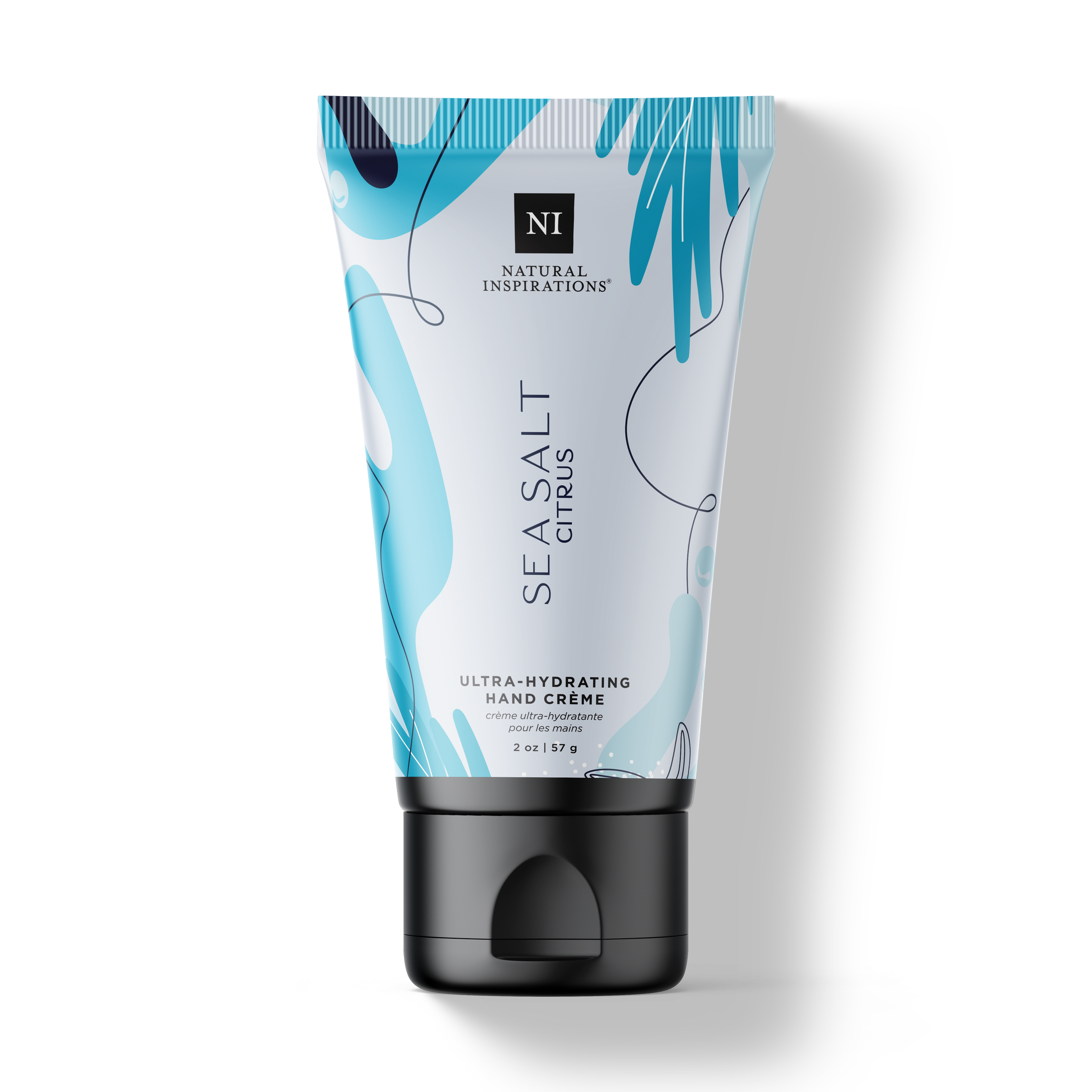 Natural Inspirations Sea Salt Citrus Mini Hand Cream tube on a white background.