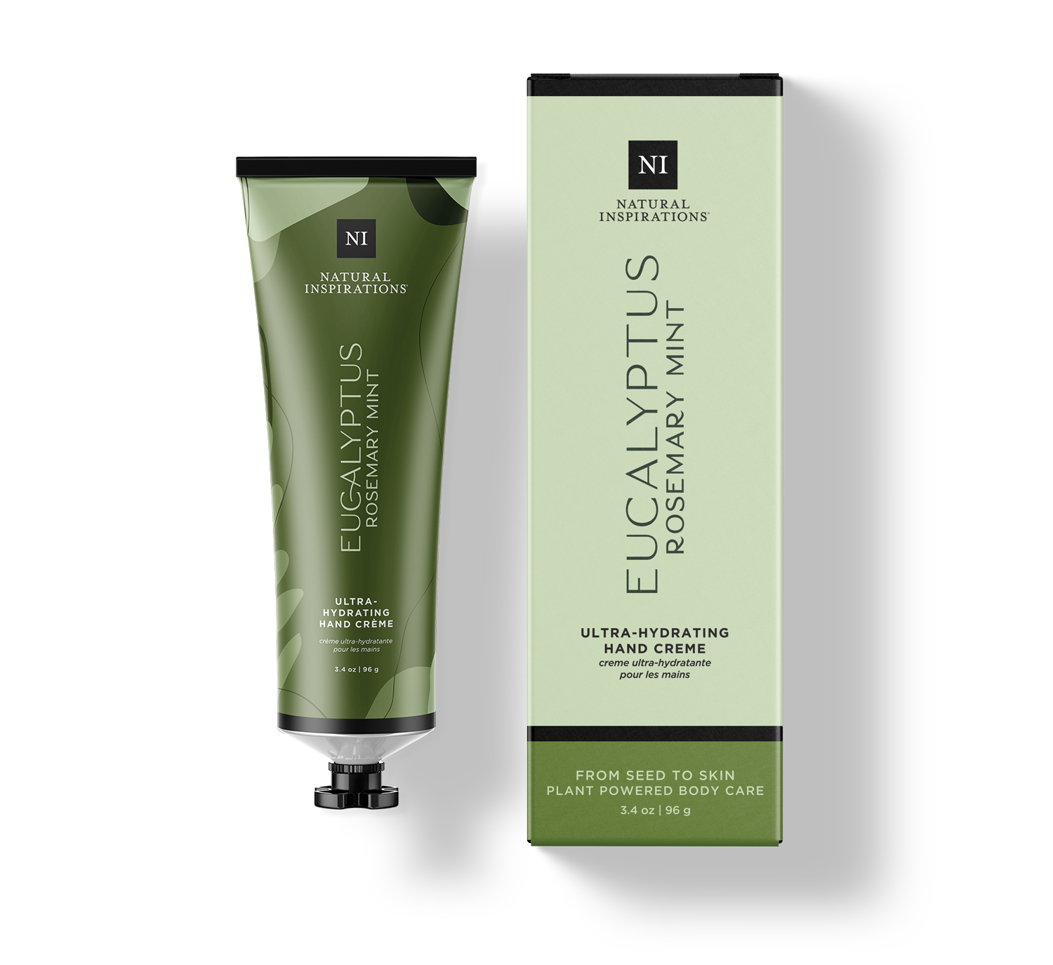 Natural Inspirations Eucalyptus Rosemary Mint 3.4 oz boxed Hand Cream on a white background.