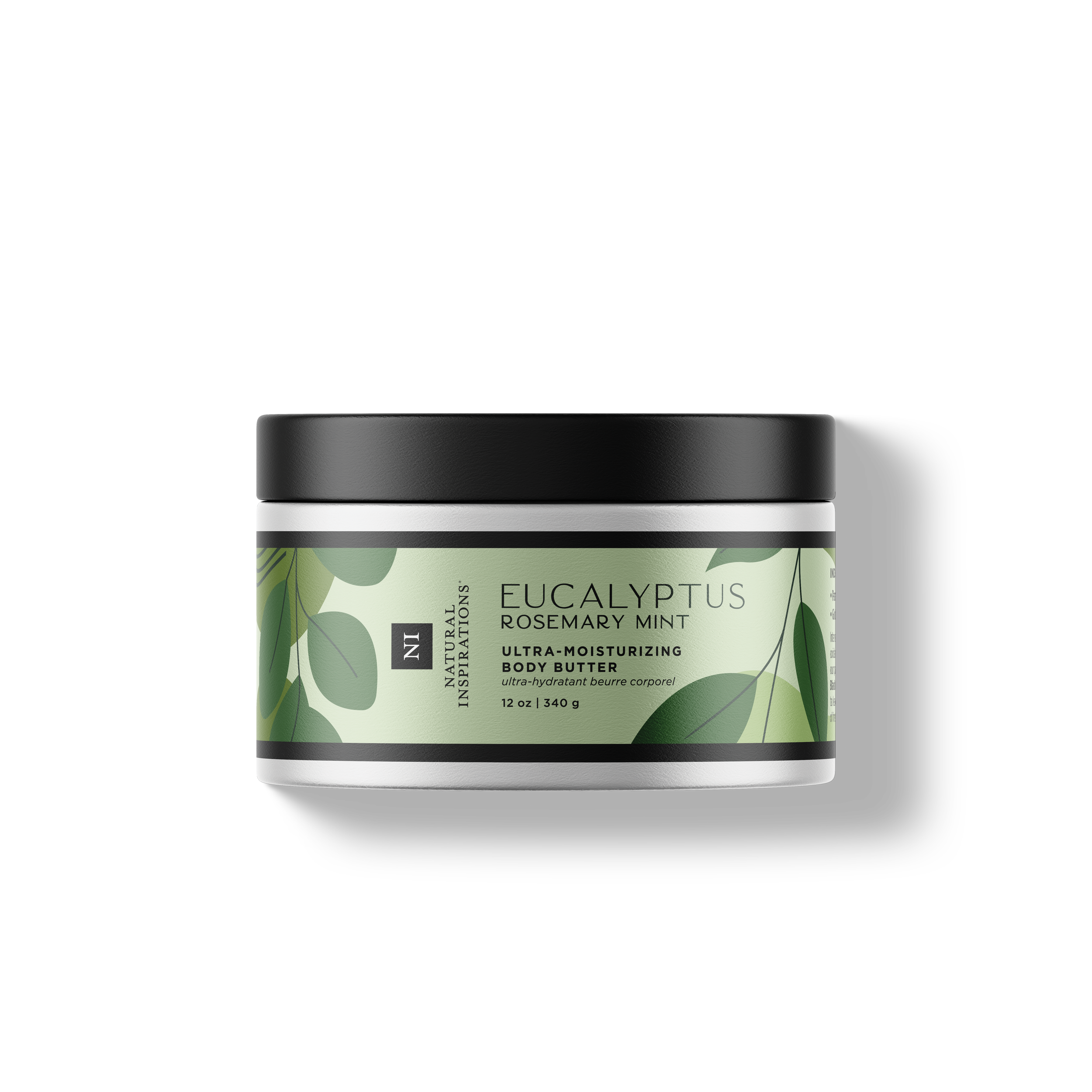 Natural Inspirations Eucalyptus Rosemary Mint Ultra-Moisturizing Body Butter tub on a white background.