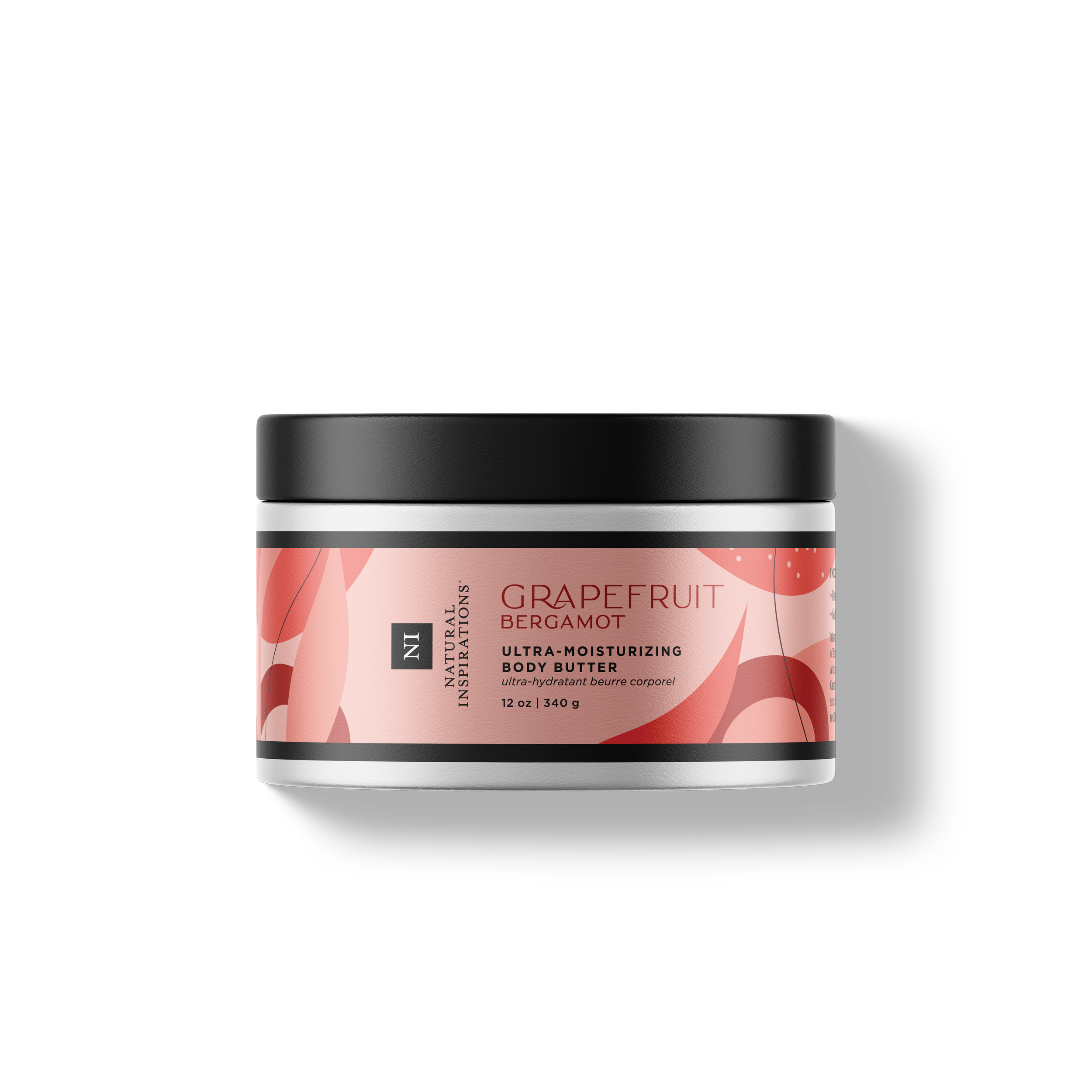 Natural Inspirations Grapefruit Bergamot Ultra-Moisturizing Body Butter tub on a white background.
