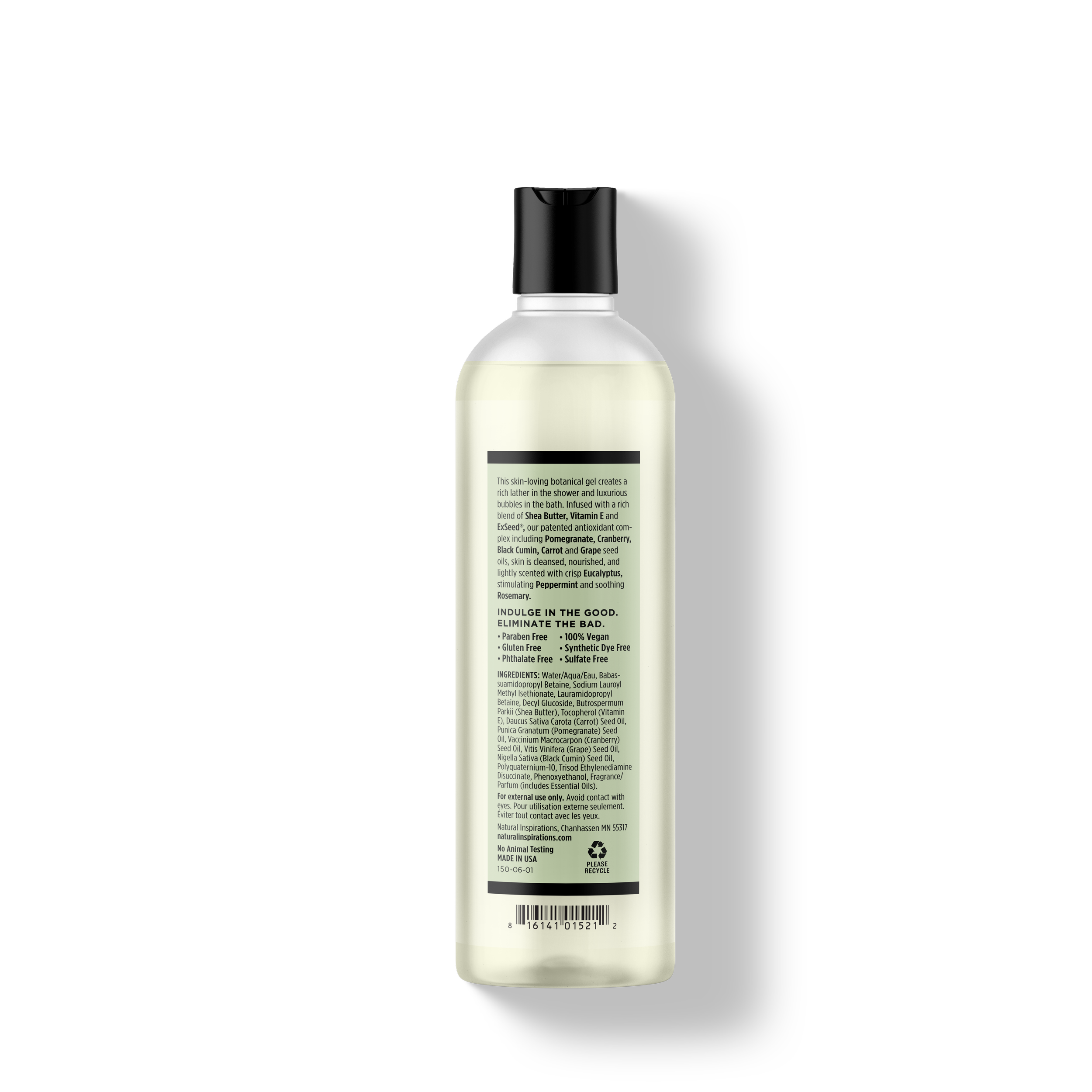 back of eucalyptus rosemary mint bath and shower gel