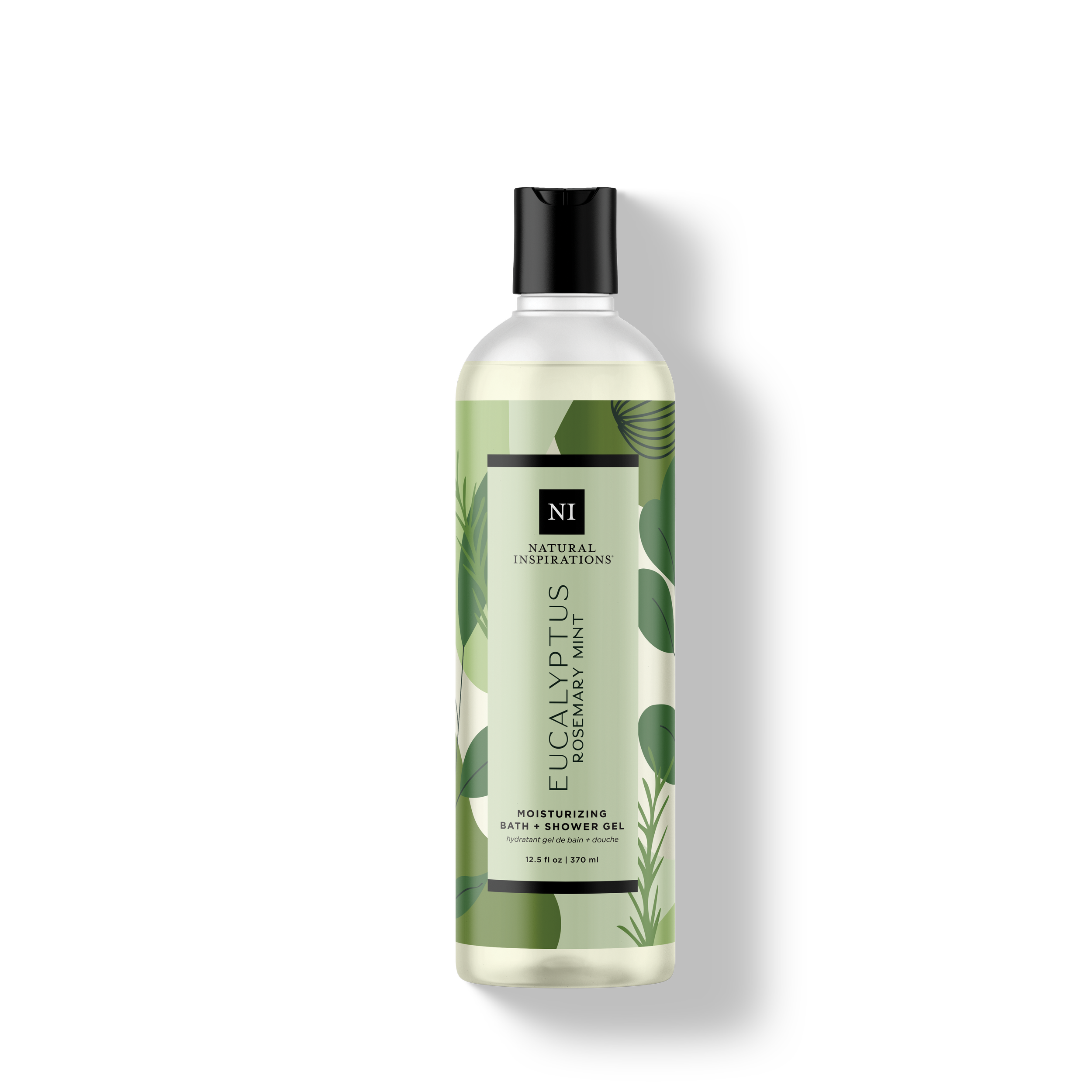 Natural Inspirations Eucalyptus Rosemary Mint Bath and Shower Gel bottle on a white background.