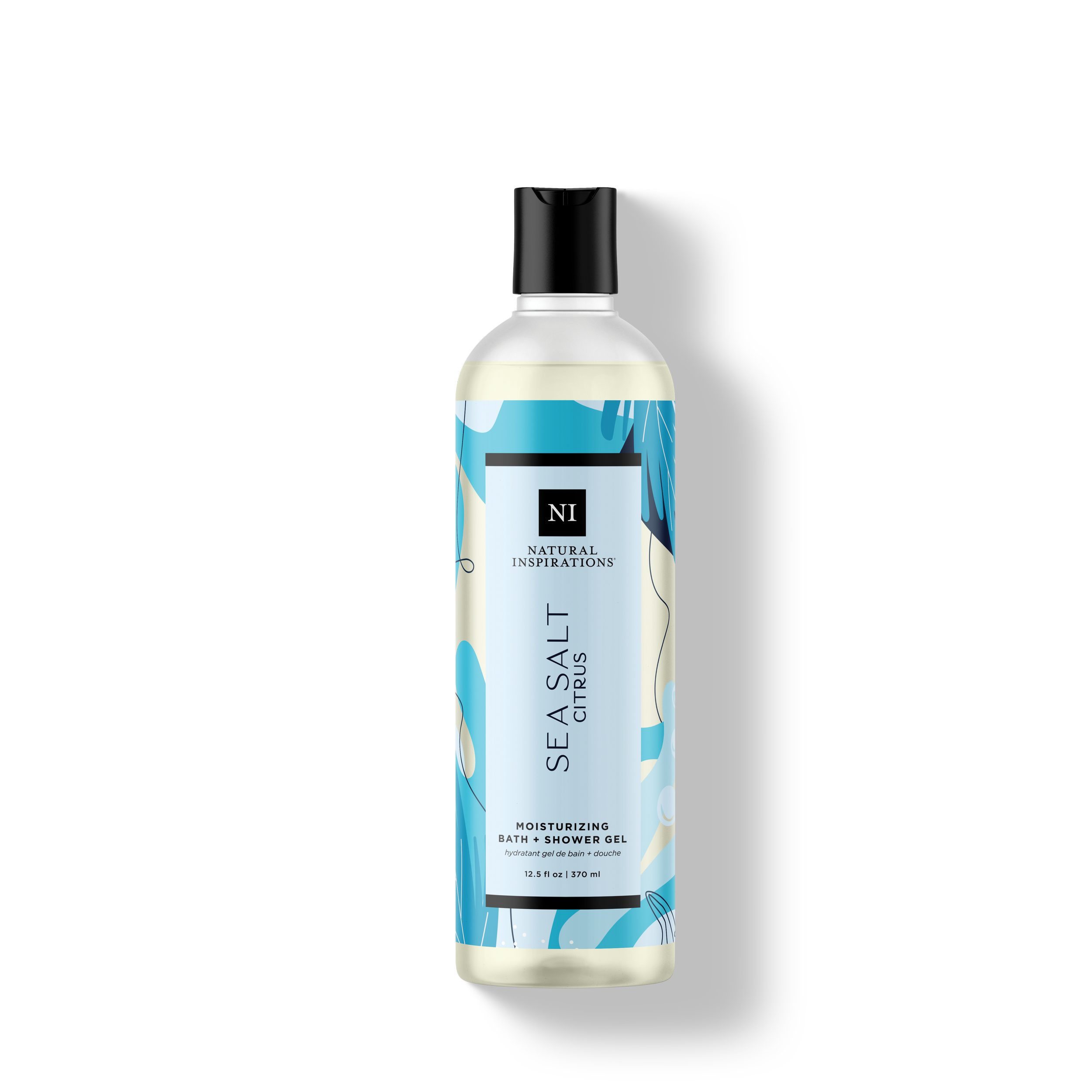 Natural Inspirations Sea Salt Citrus Bath and Shower Gel bottle on a white background.