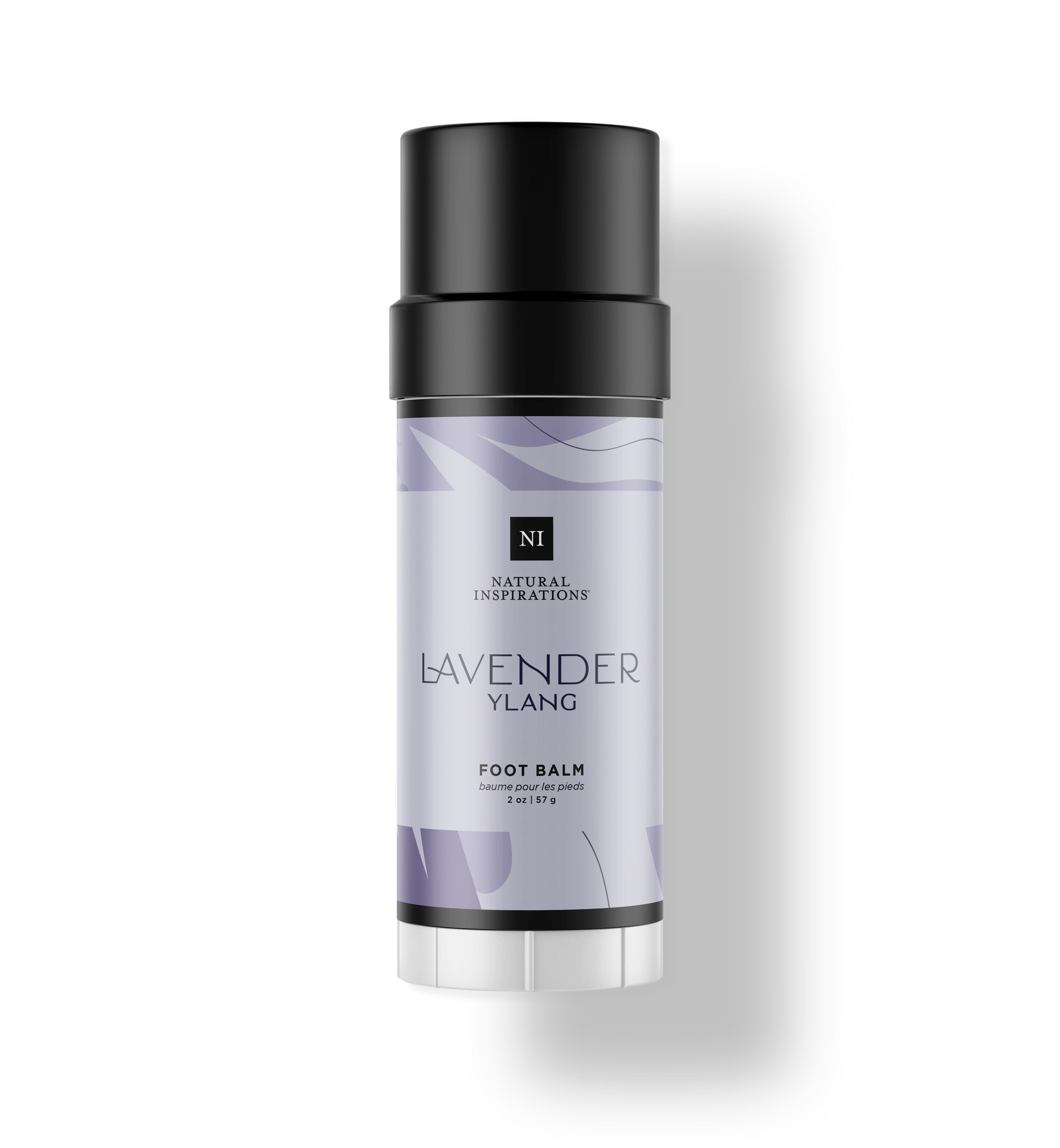 Natural Inspirations Lavender Ylang Foot Balm tube on a white background.