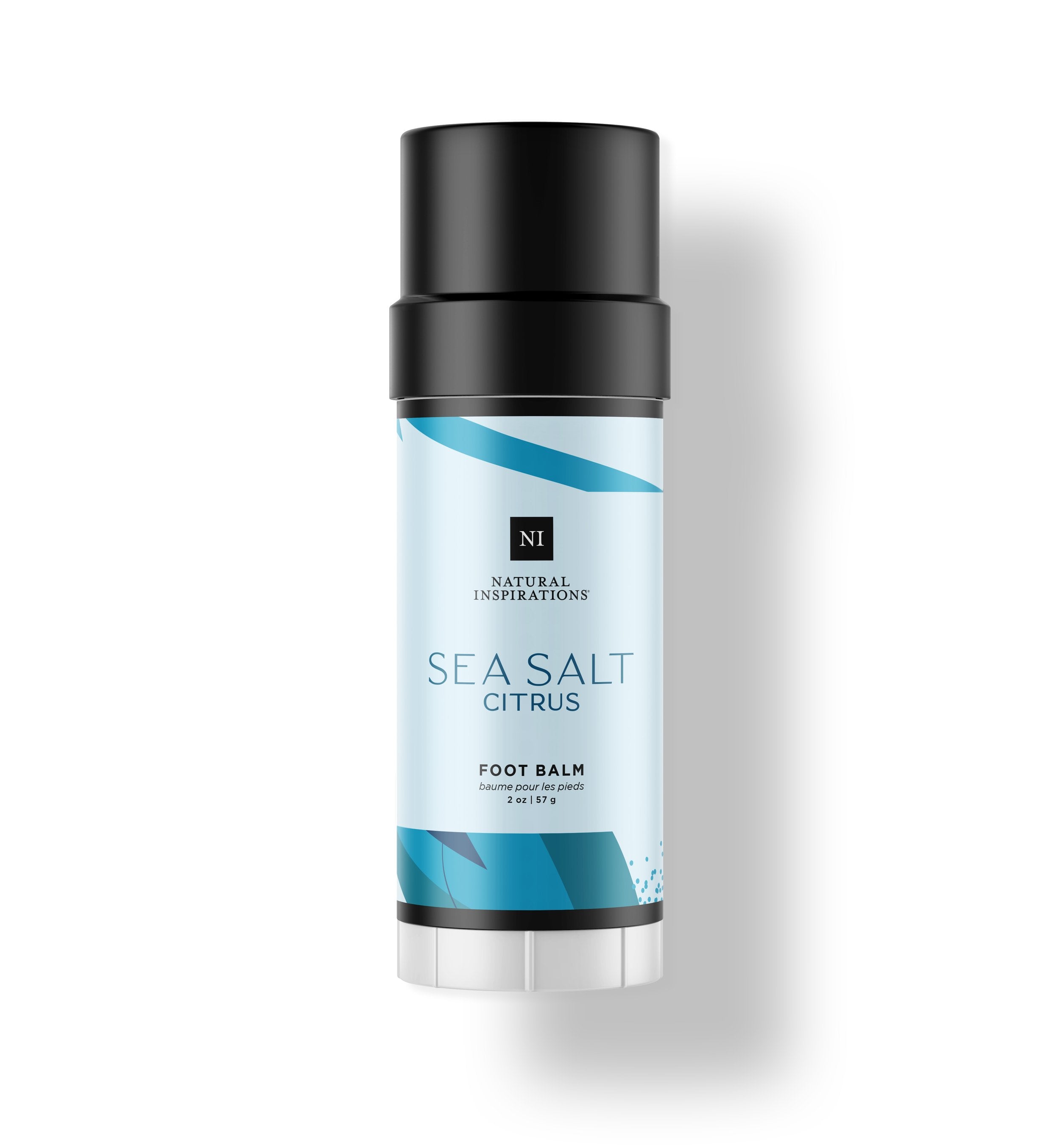 Natural Inspirations Sea Salt Citrus Foot Balm tube on a white background.