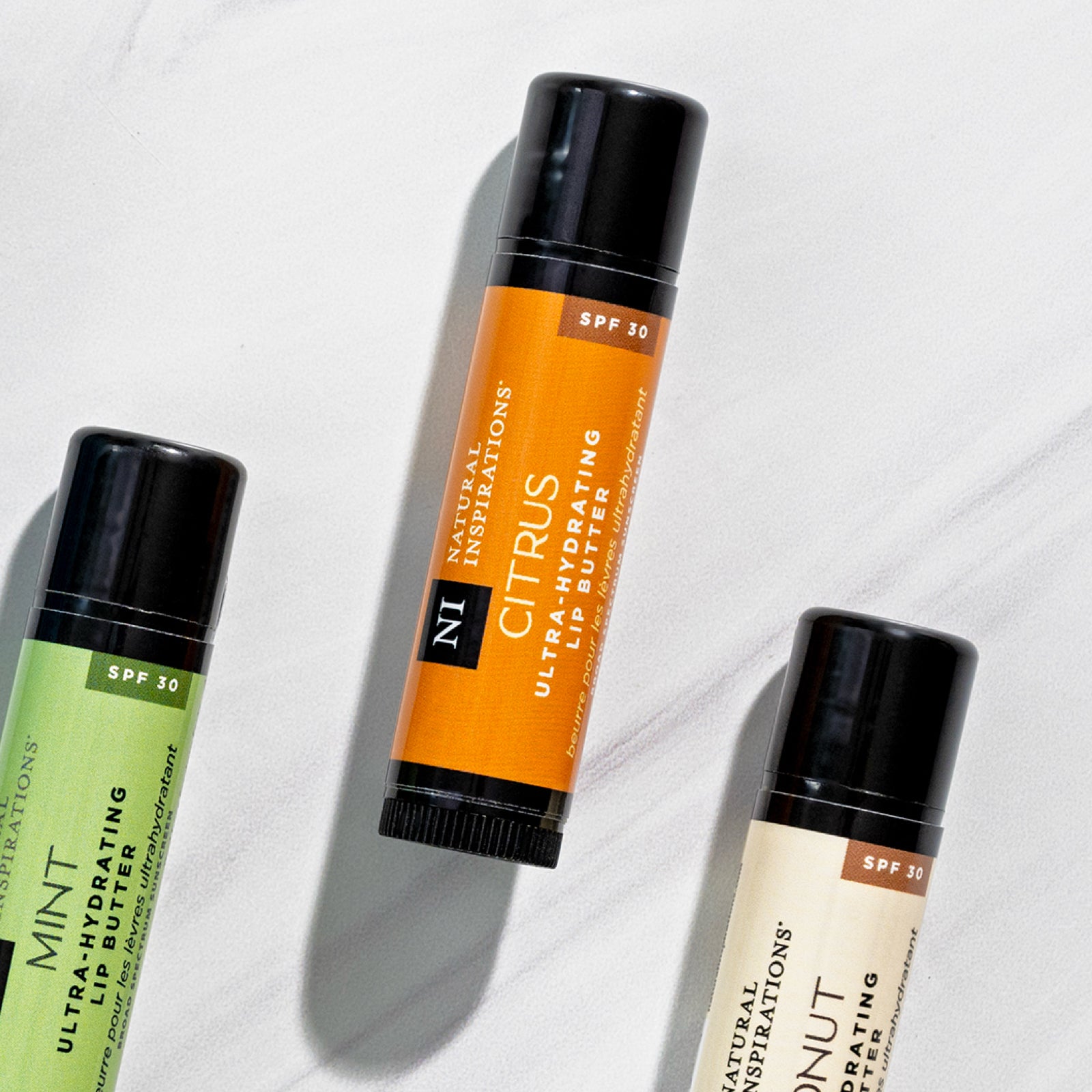 overhead view of lip butter with Citrus flavor in focus