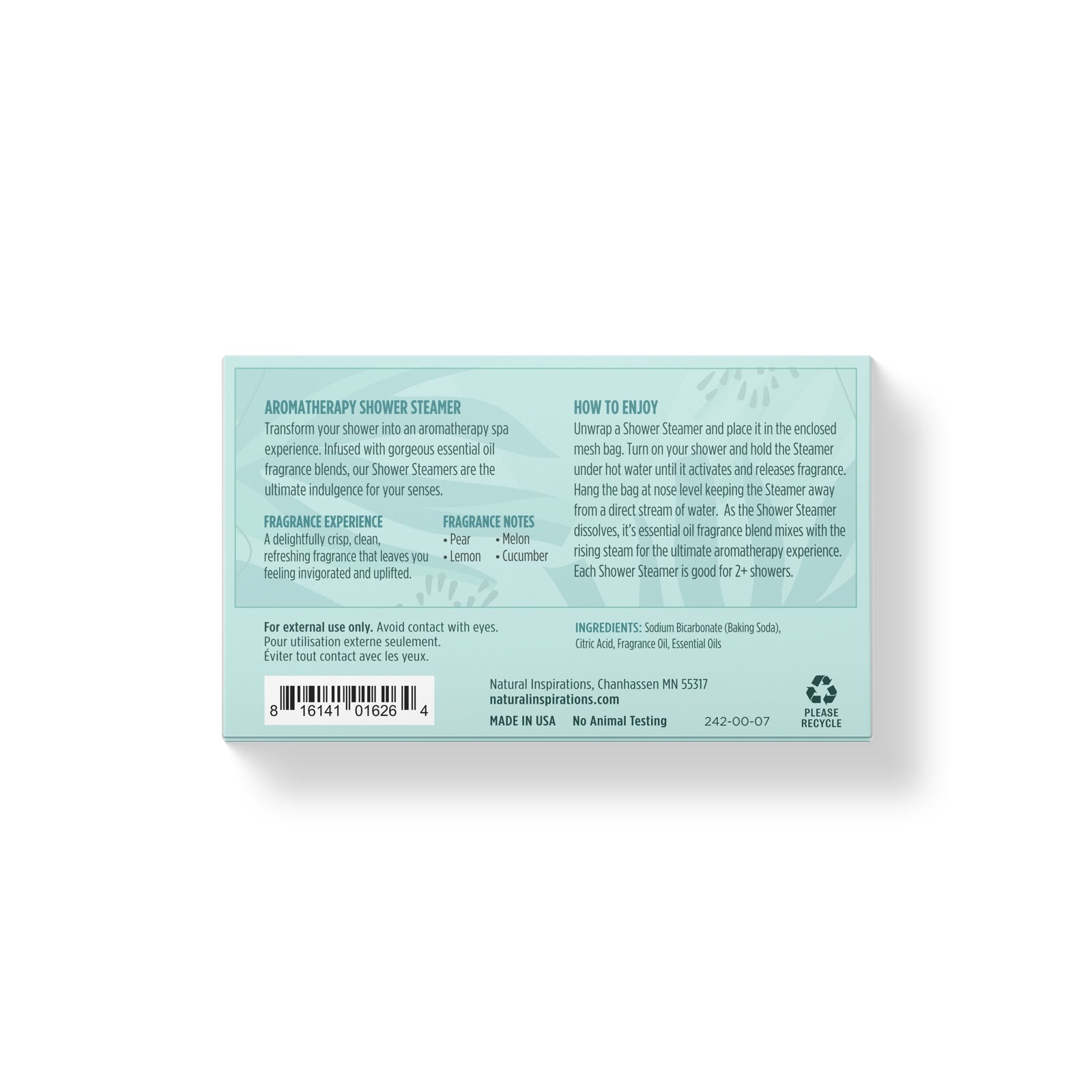 back of agave pear shower steamer packaging