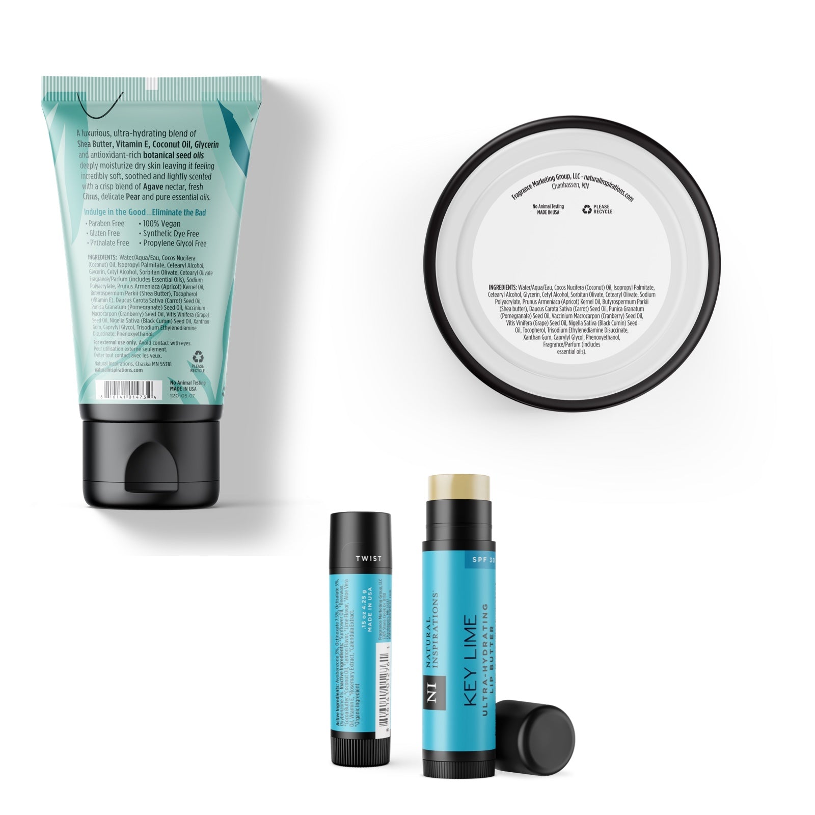 back of agave pear body care trio products