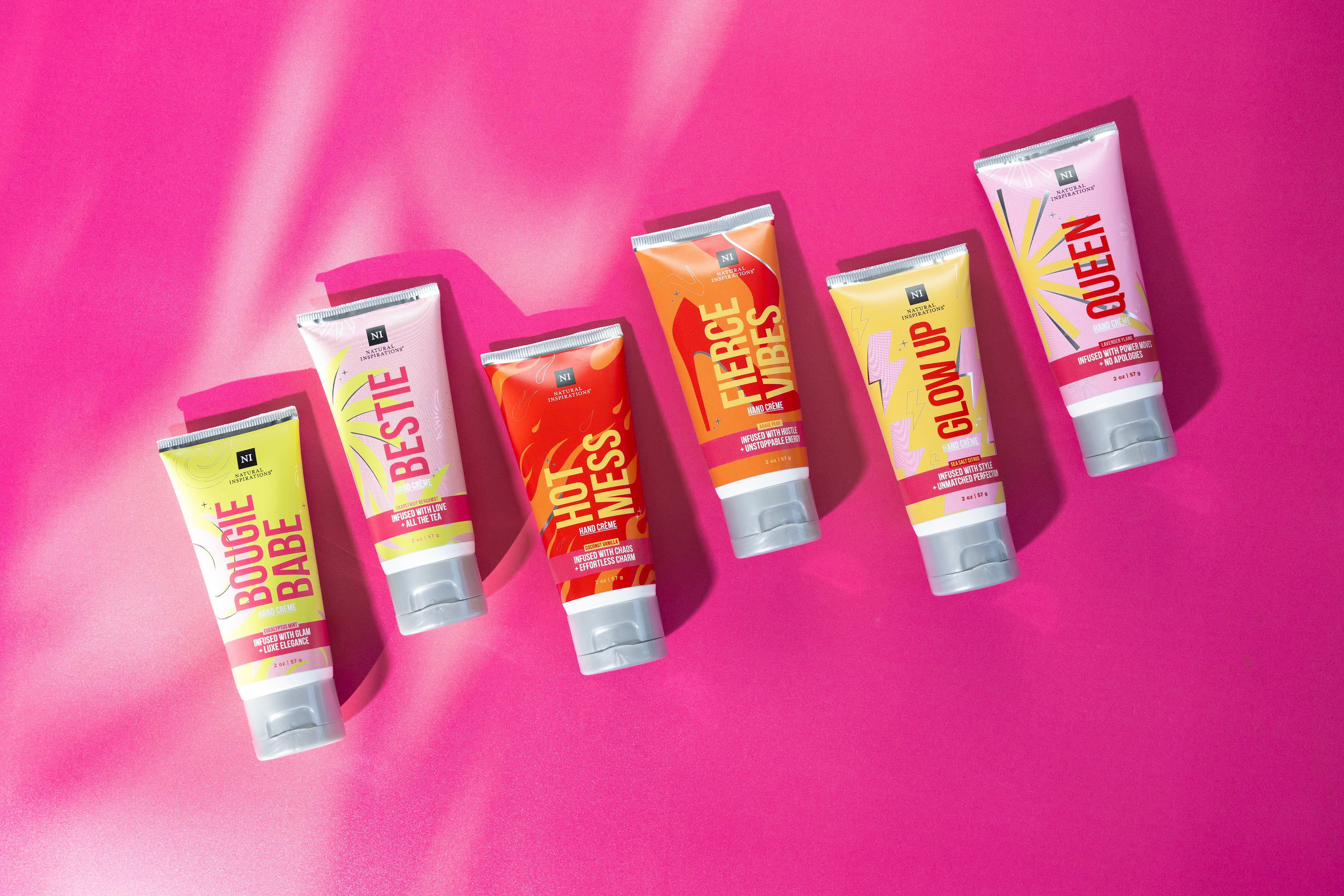 overhead view of the entire sassy collection of mini hand creams