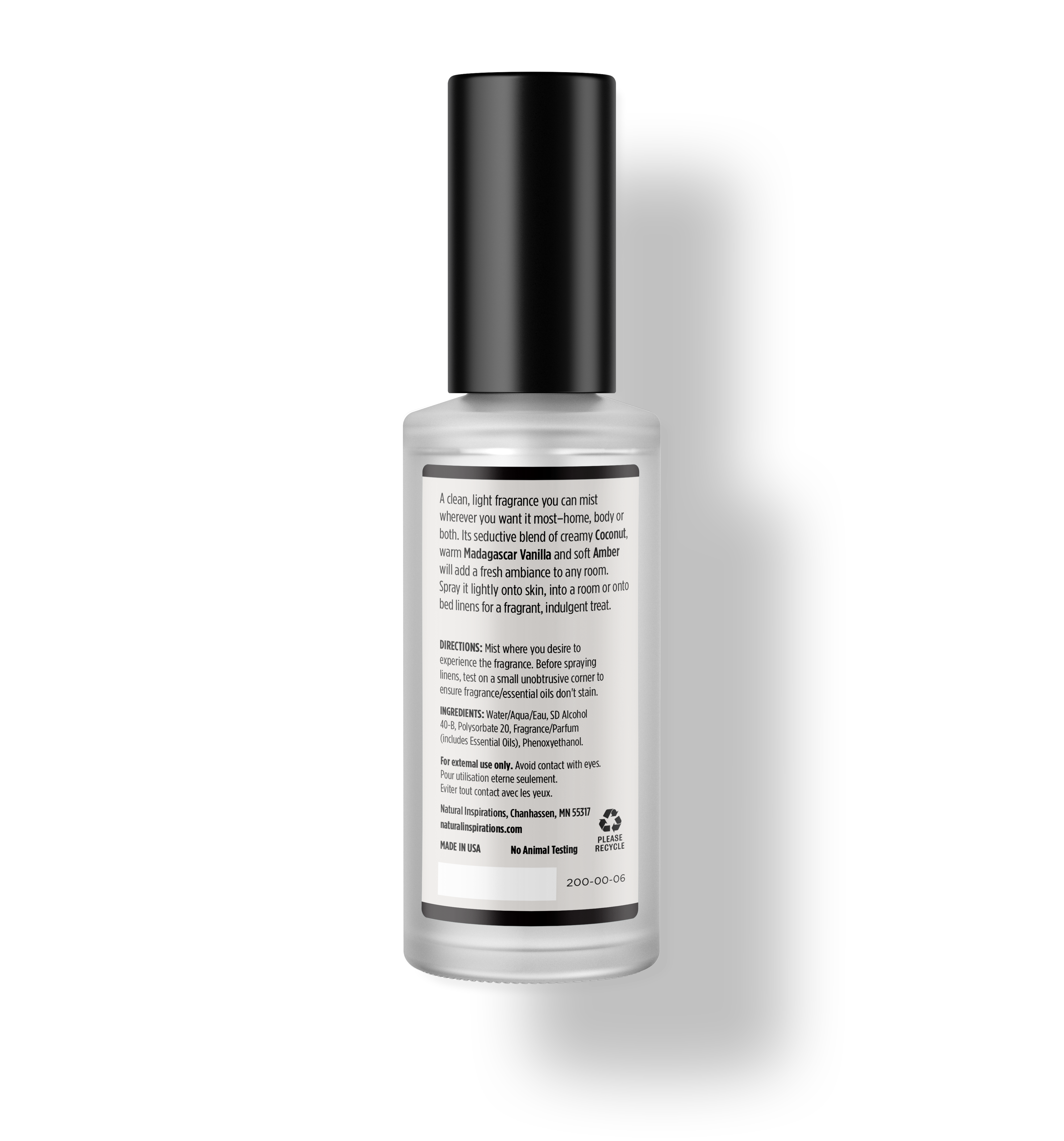 back of coconut ambre vanille fragrance mist